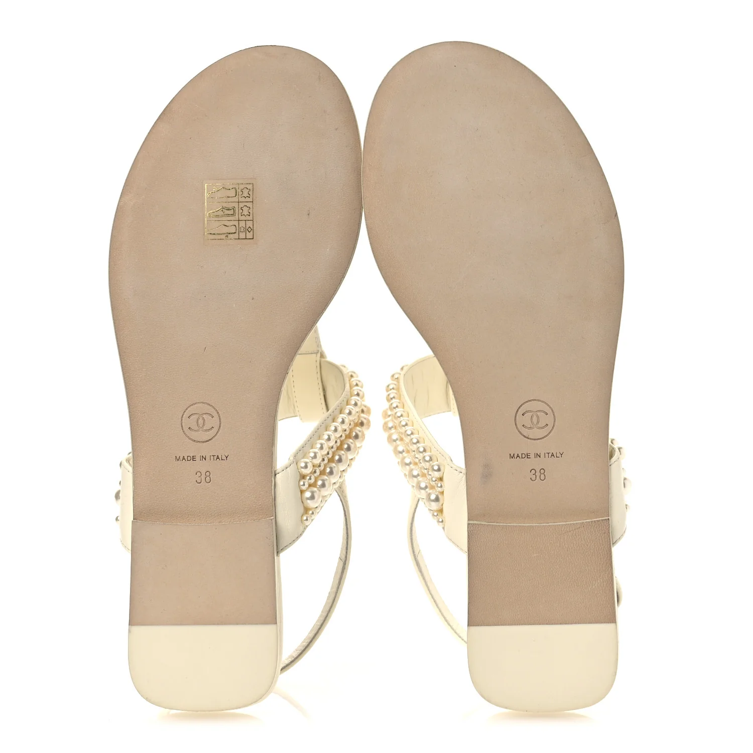 Lambskin Pearl Mini CC Thong Sandals 38 White - Top Club