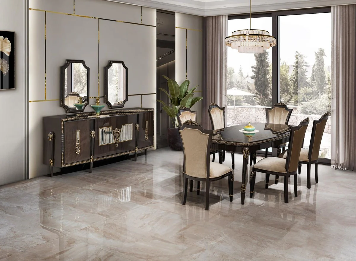 Luxury Baroque Dining Room Chair Set of 4 Light Brown - Baroque Furniture
