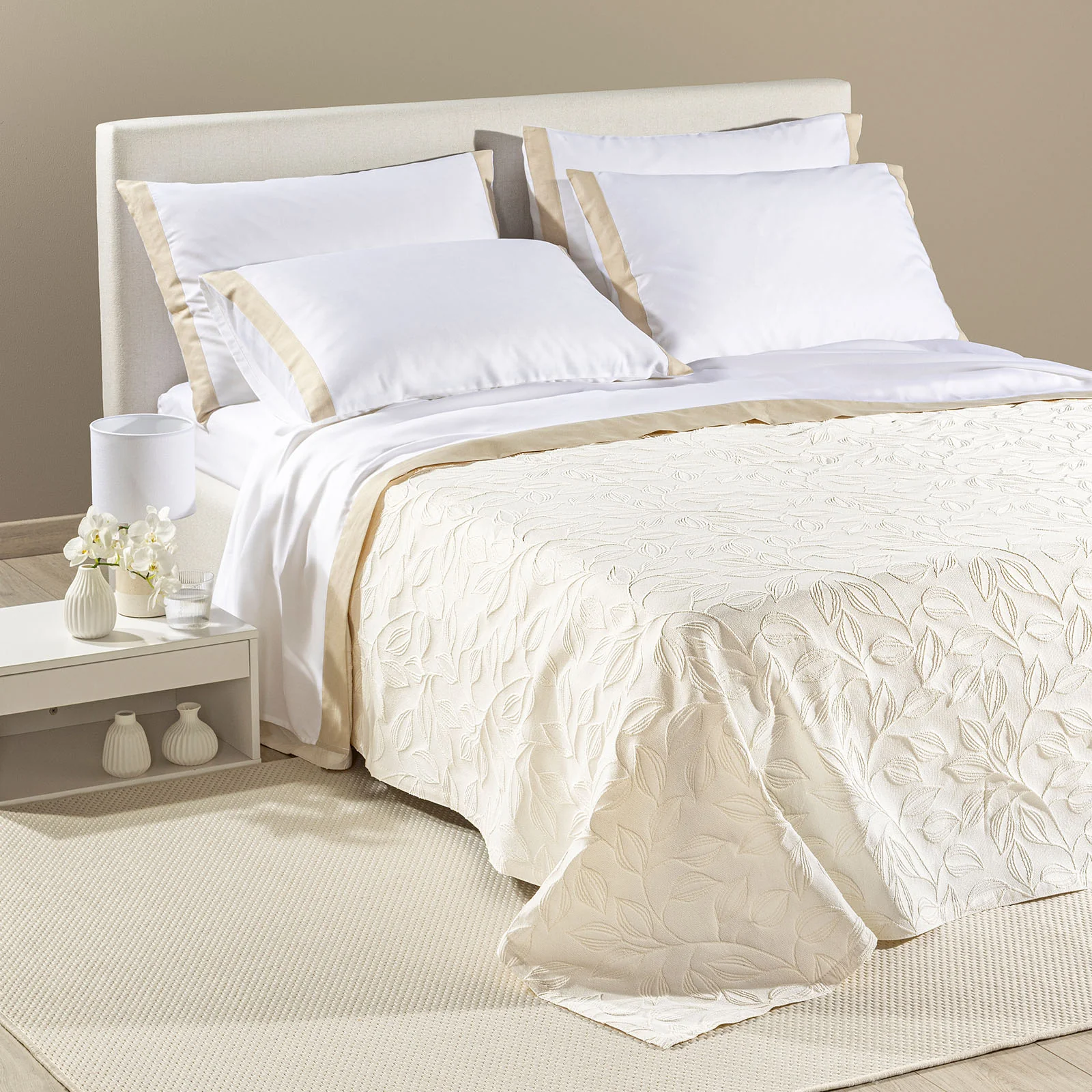 Copriletto Non Trapuntato In Cotone Matera Matrimoniale Avorio Primanatura