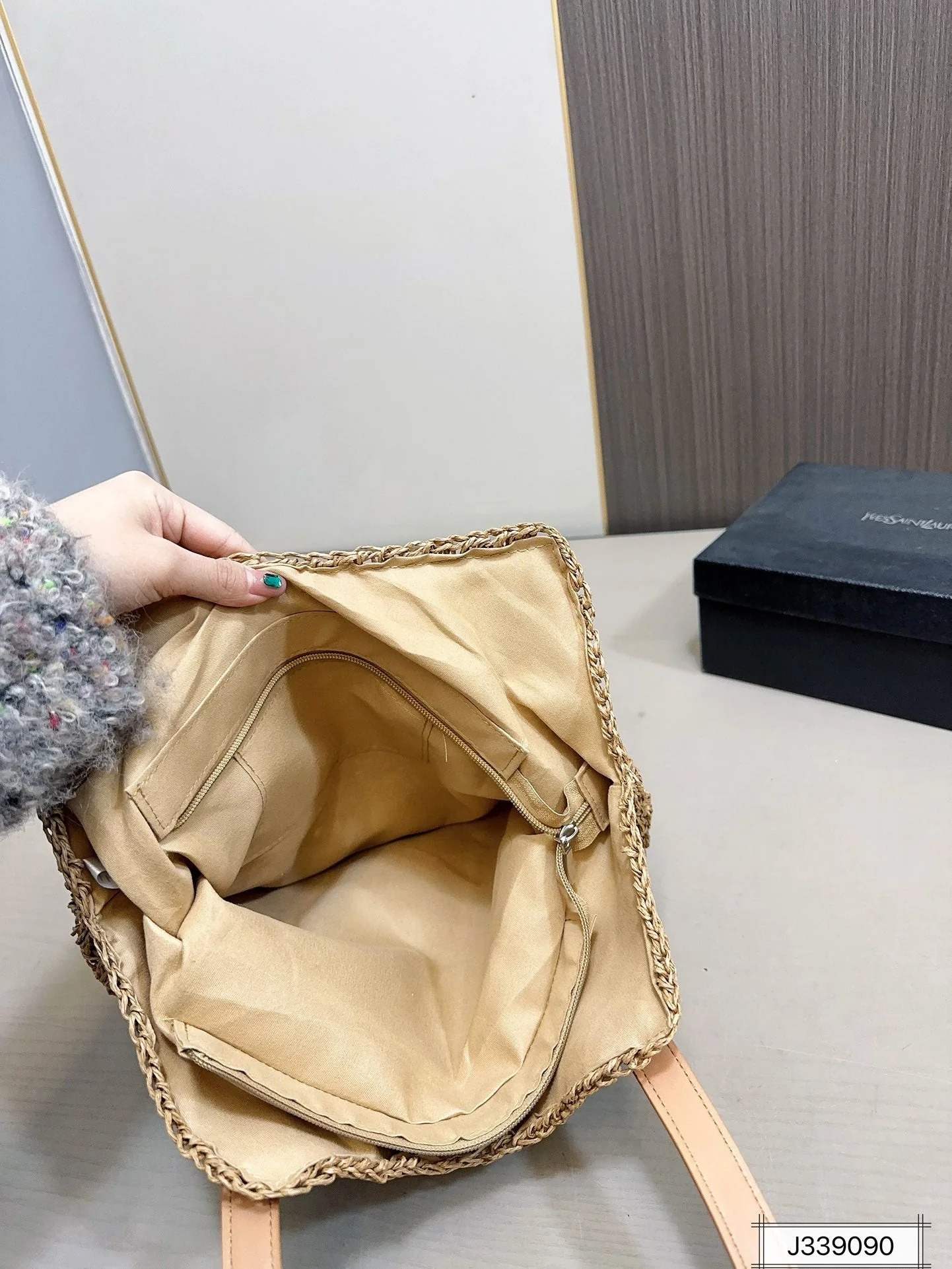 YSL SAINT LAURENT Vacation Casual Raffia Woven Tote Bag 35x32cm - Top Club