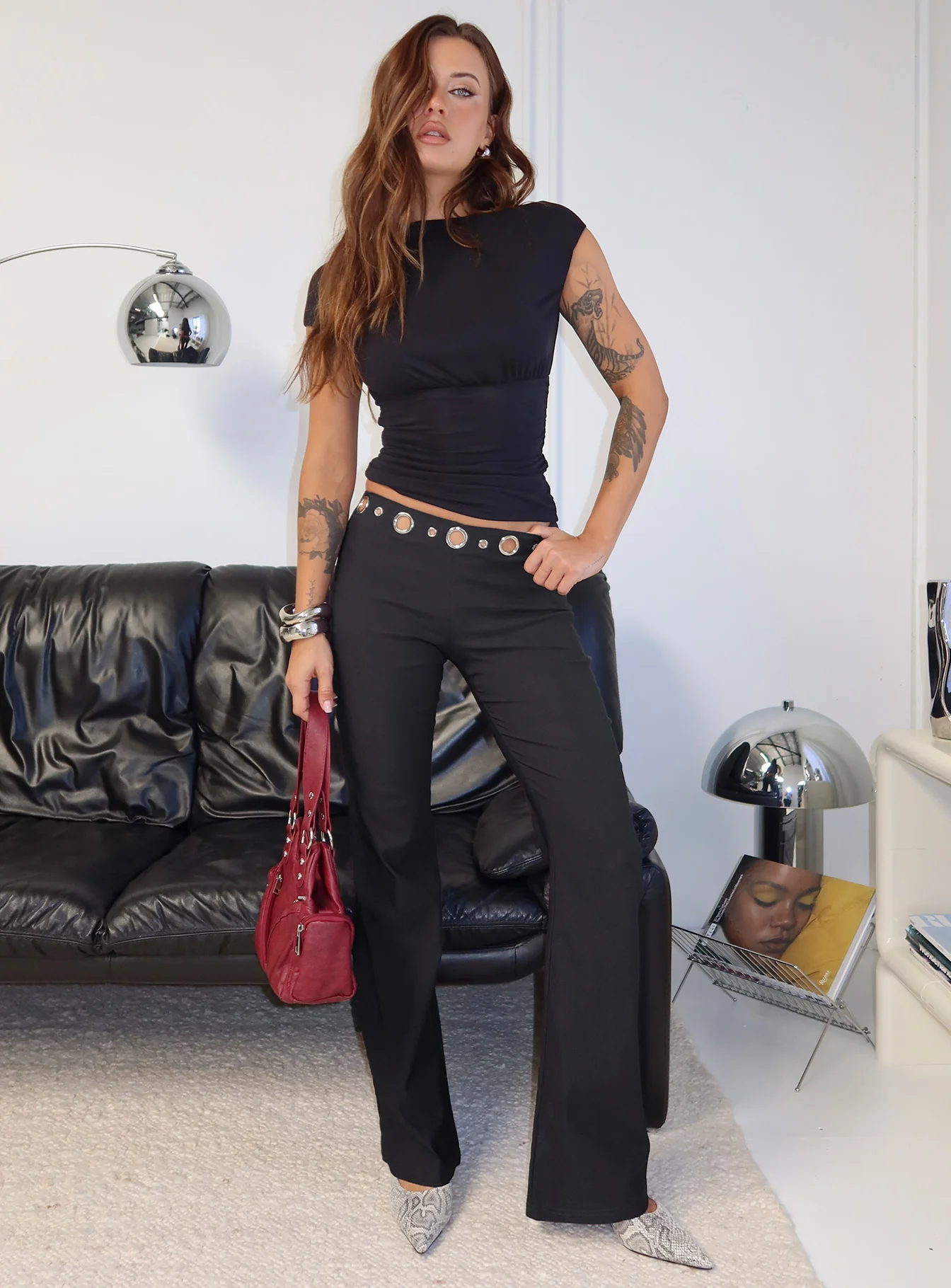 True Grit Eyelet Flare Pants Grey