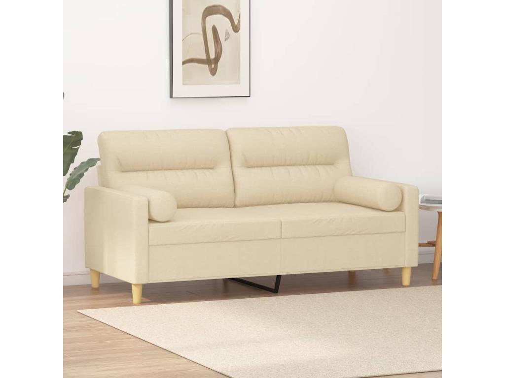 Sofá de 2 plazas con cojines tela color crema 140 cm