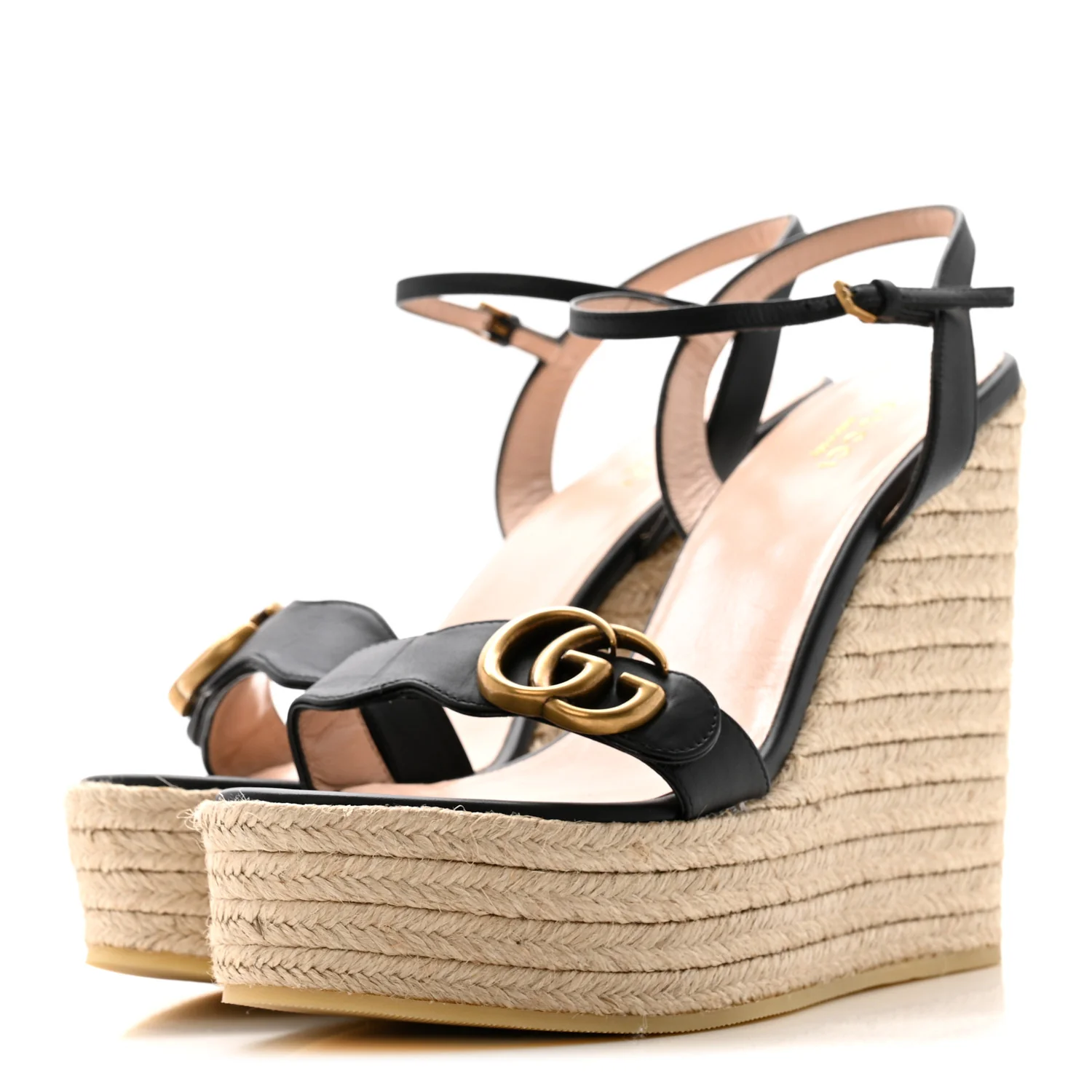 Nappa Matelasse GG Marmont Slingback Platform 45/130mm Espadrille Wedges 40 Black - Top Club