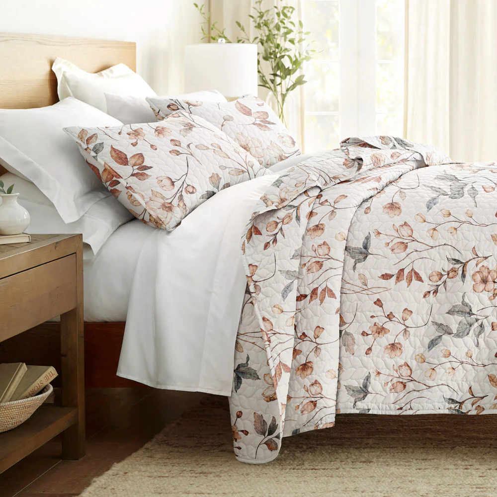 Russet Floral Quilted Coverlet Set - Sale