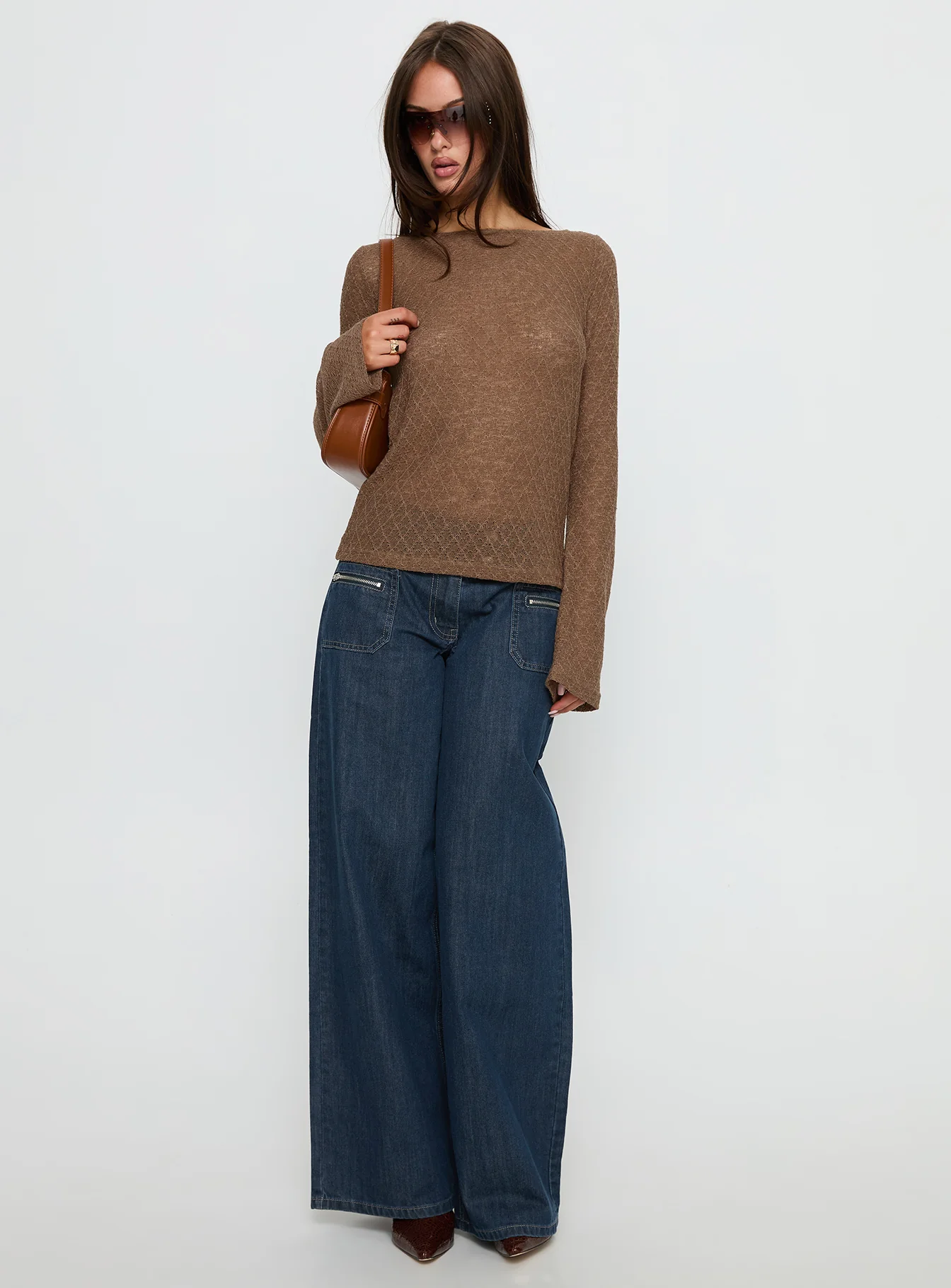 Tuppence Textured Long Sleeve Top Brown