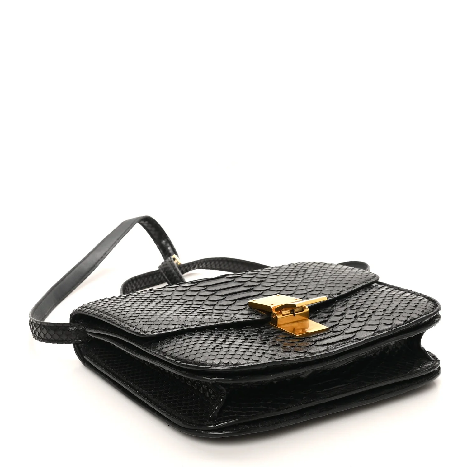Snakeskin Medium Classic Box Flap Bag Black - Top Club