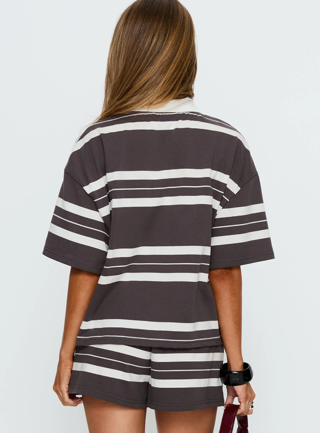 Aaren Boxy Polo Top Brown Stripe