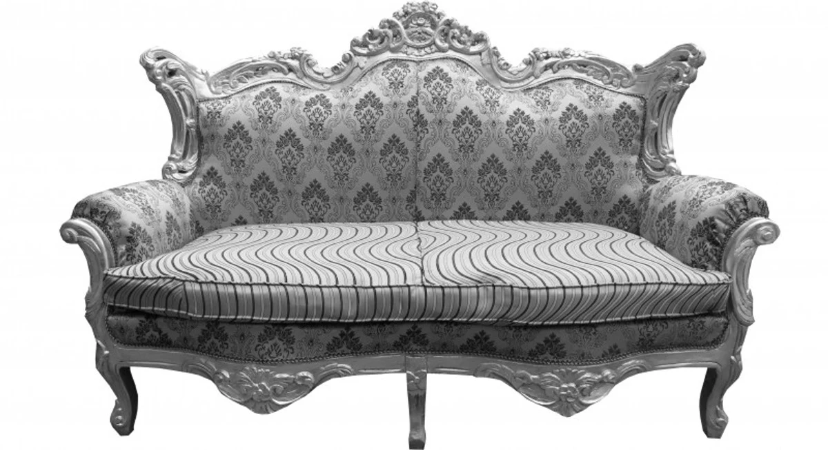Baroque living room set gray pattern/silver - 3 seater sofa + 2 seater sofa + 1 armchair