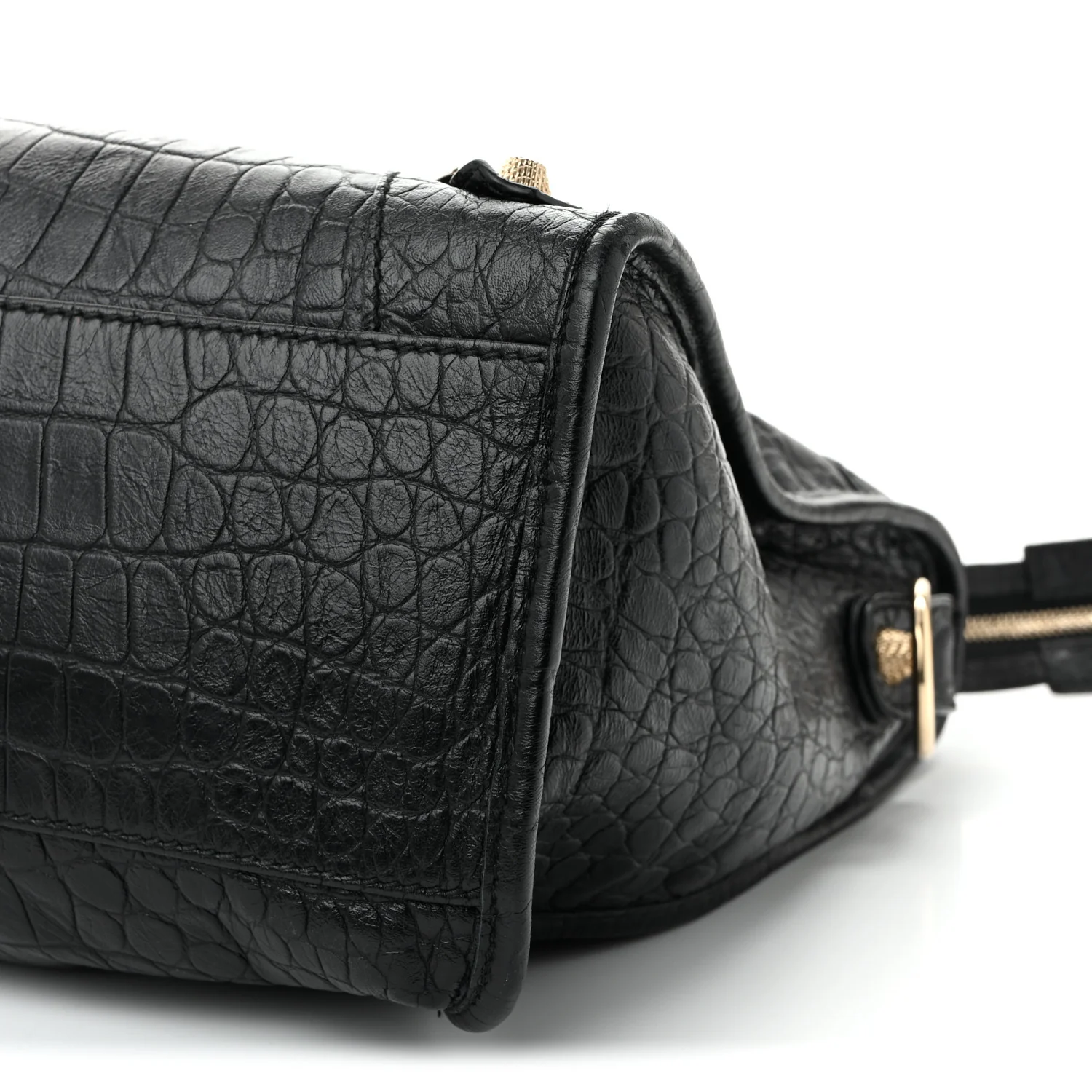 Calfskin Crocodile Embossed Giant 12 Gold Hardware City Black - Top Club