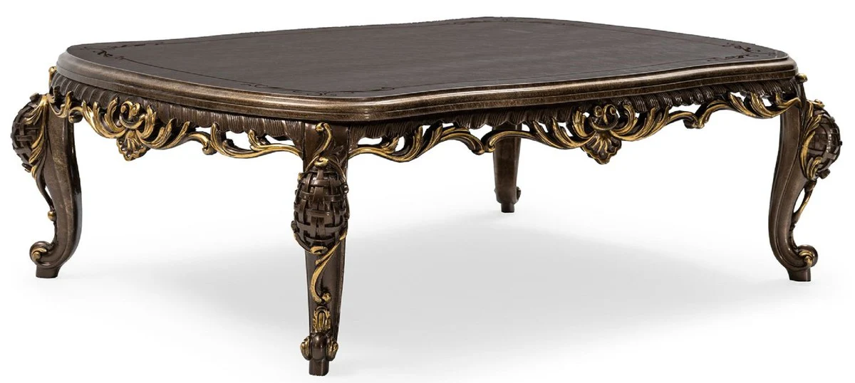 Luxury baroque coffee table gray / brown / gold - handmade solid wood living room table in baroque style - living room furniture in baroque style - baroque furniture - noble & magnificent