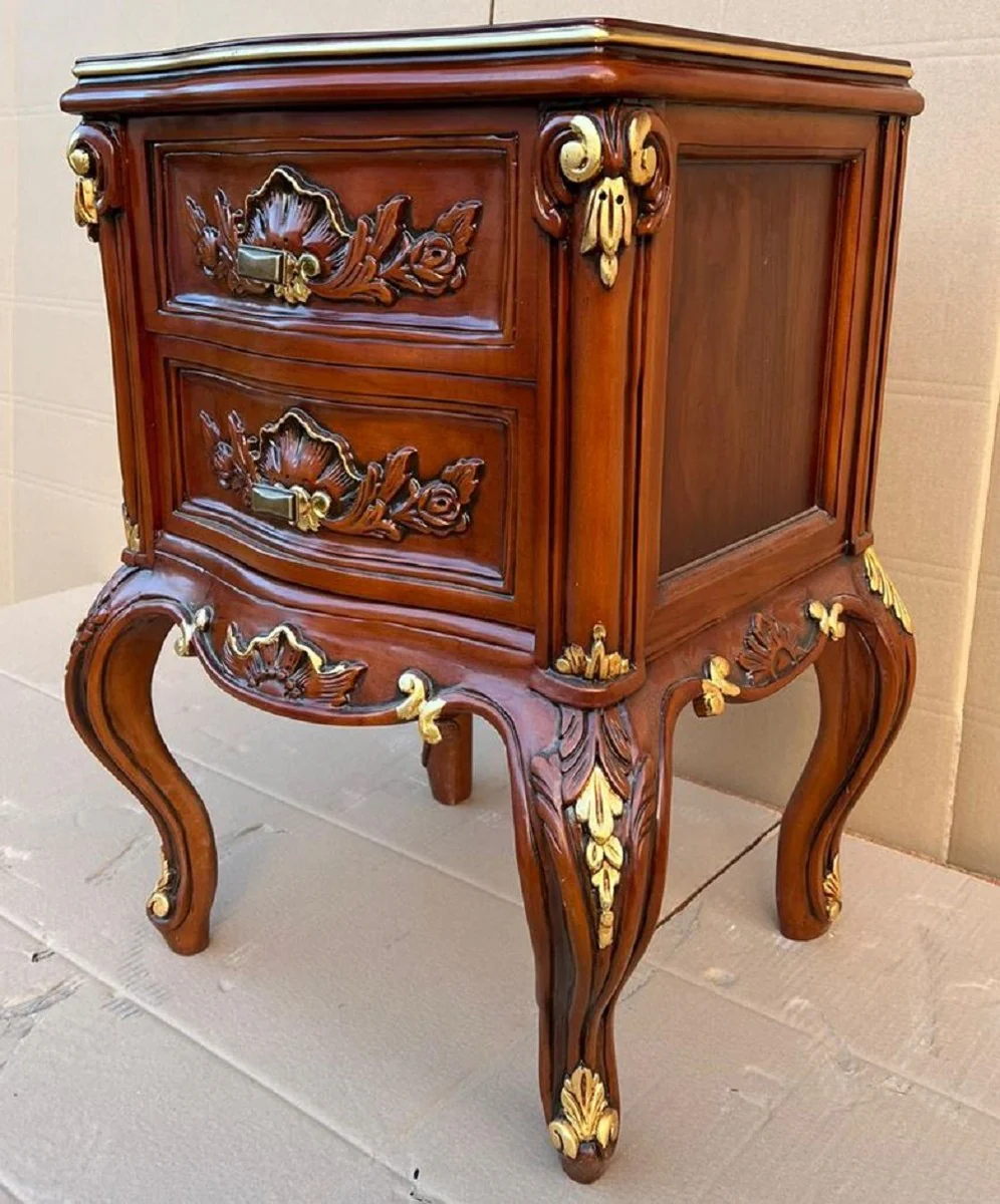 Luxury Baroque chest of drawers brown / gold - Magnificent Baroque bedside table with 2 drawers - Luxury bedroom furniture in Baroque style - Baroque furniture - Baroque furnishings
