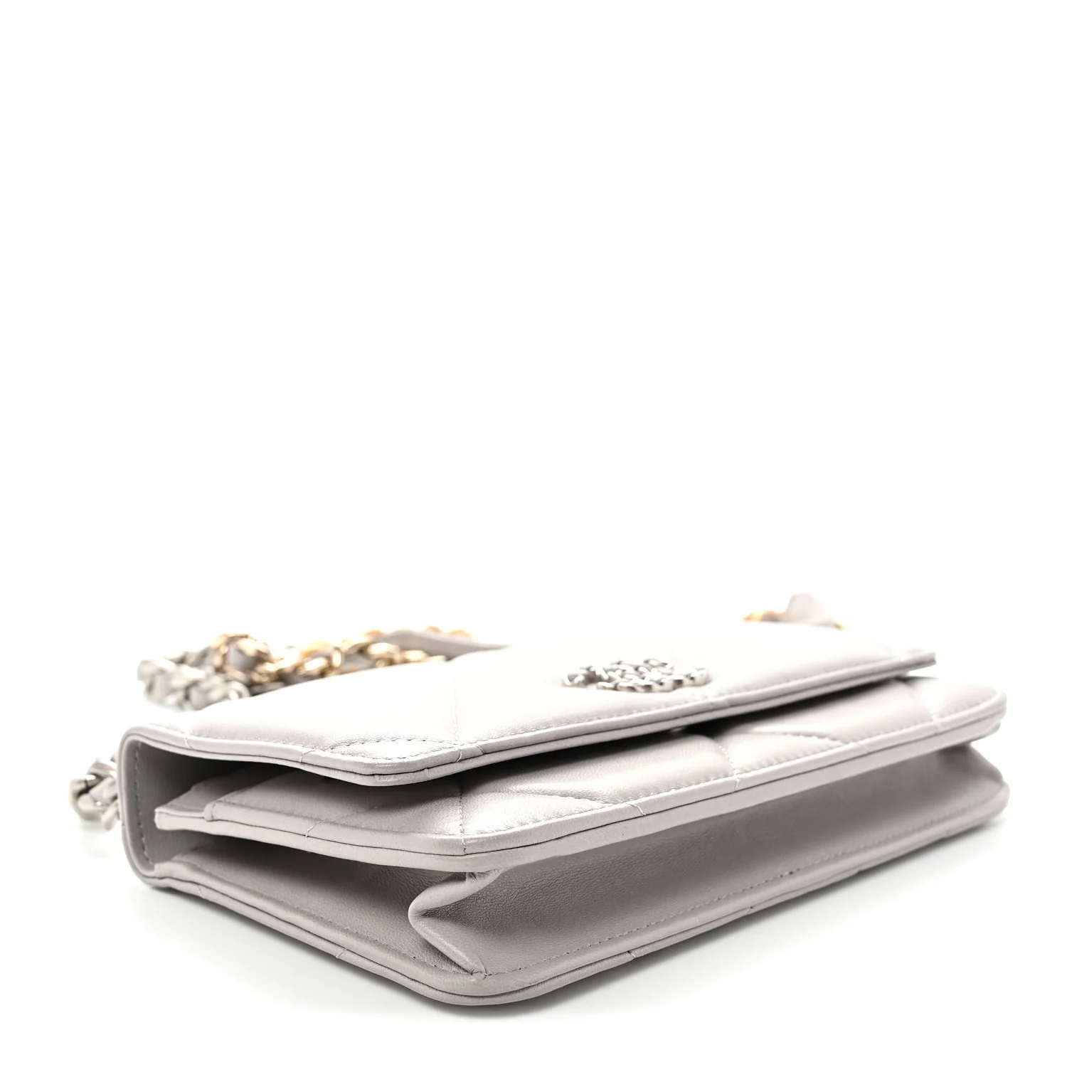 Lambskin Quilted Chanel 19 Wallet On Chain WOC Grey - Top Club