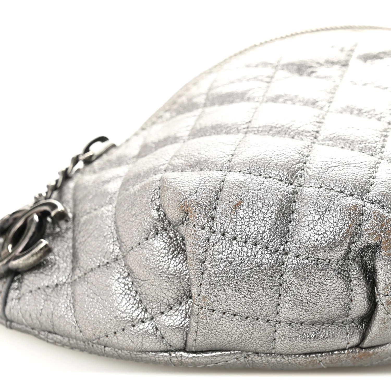 Metallic Calfskin Quilted Banane Waist Bag Fanny Pack Dark Silver - Top Club