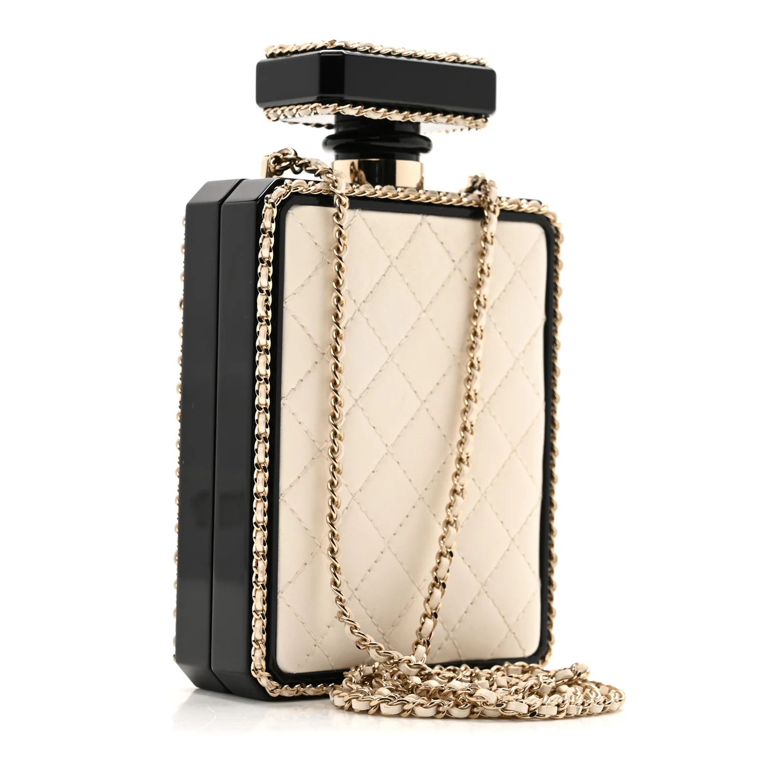 Plexiglass Lambskin Quilted Perfume Bottle Clutch White Black - Top Club