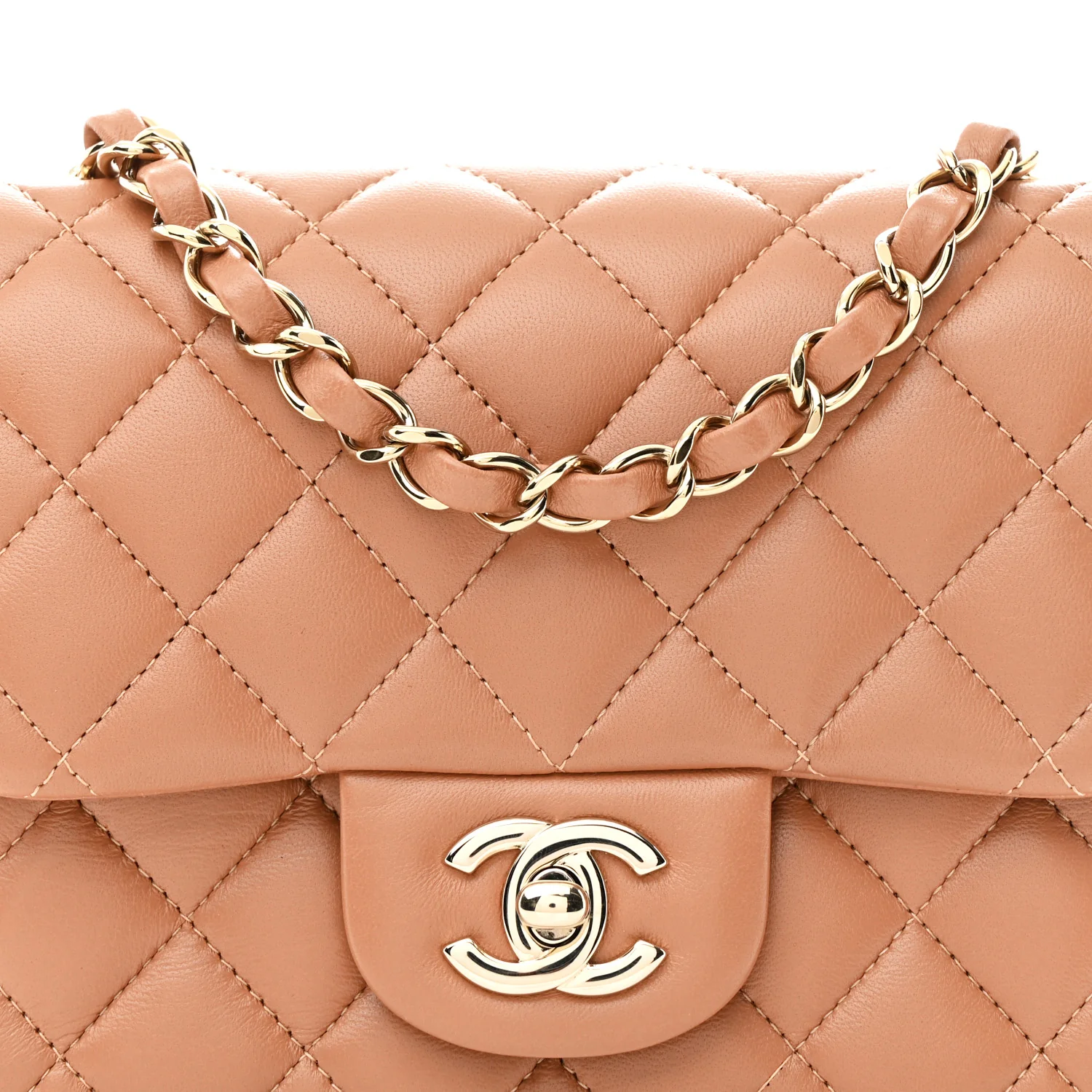 Lambskin Quilted Mini Square Flap Brown - Top Club