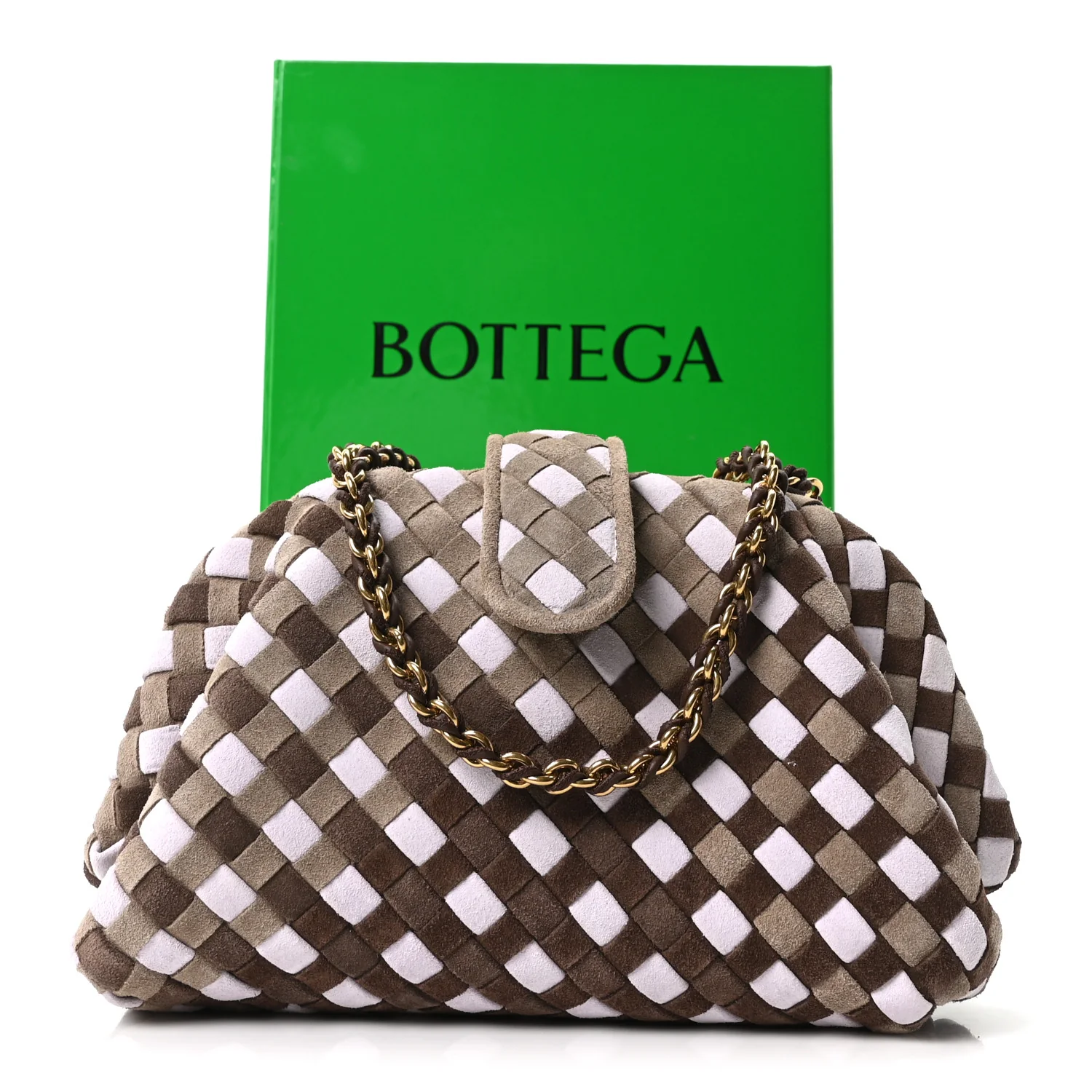 Suede Intrecciato Small The Lauren 1980 Clutch With Chain Praline Musk Washed Brownie - Top Club
