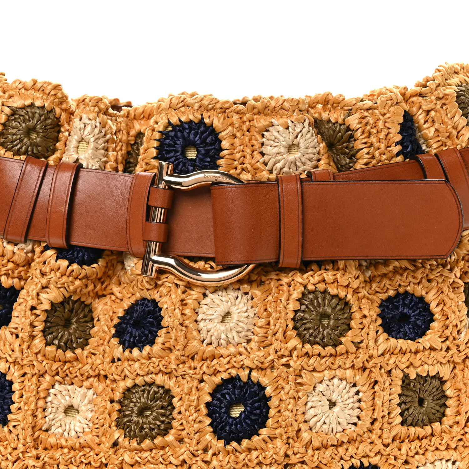 Straw Floral Belt Shoulder Bag Multicolor Tan - Top Club