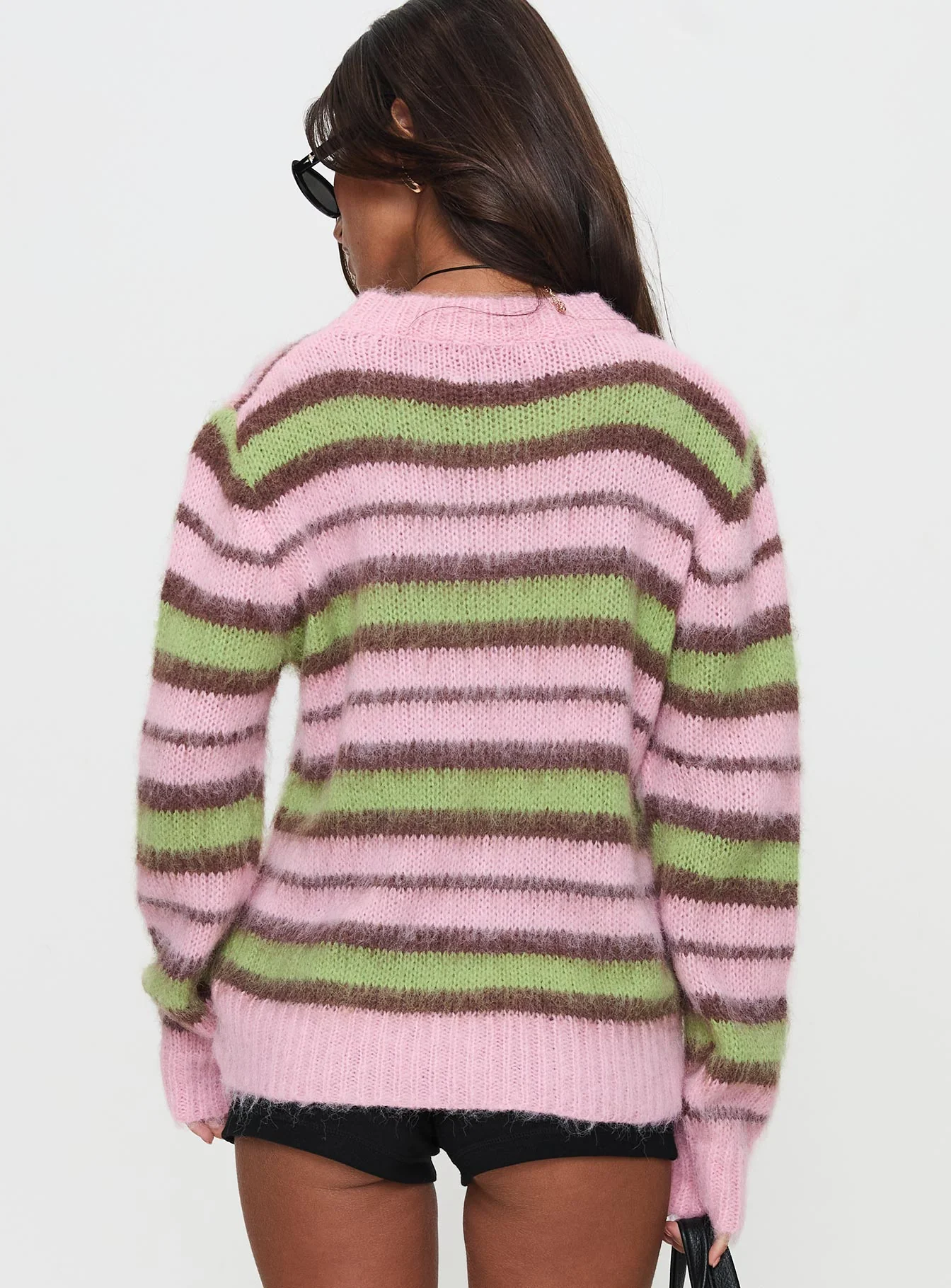 Maysie Crew Neck Knit Sweater Green / Pink