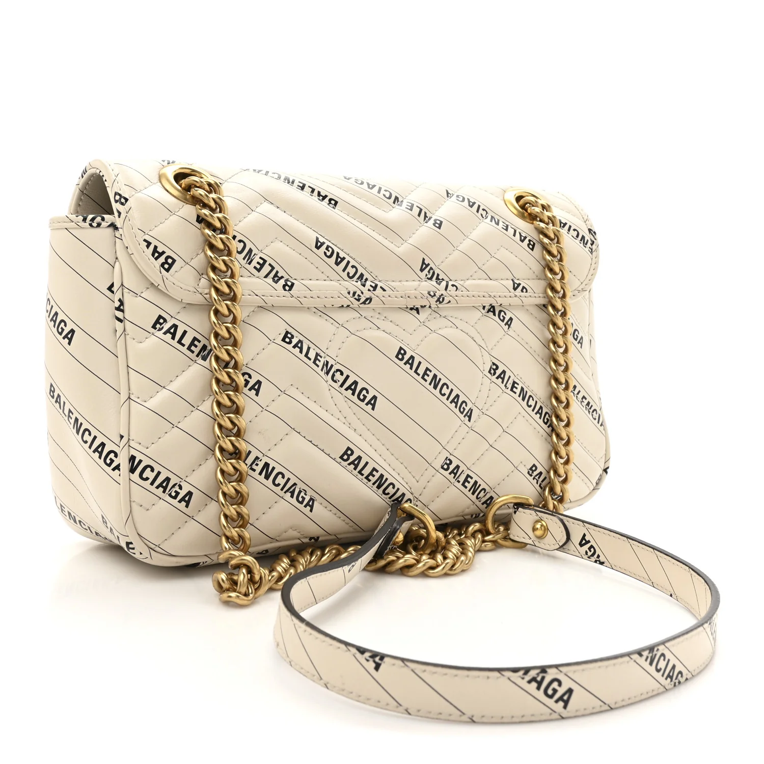 X BALENCIAGA Calfskin Matelasse Logo Print Small GG Marmont Shoulder Bag White - Top Club