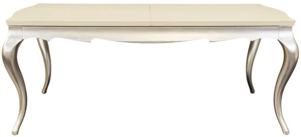 Art Deco dining table cream / silver 189-240 x 108 x H. 76 cm - Extendable solid wood kitchen table - Art Deco dining room furniture