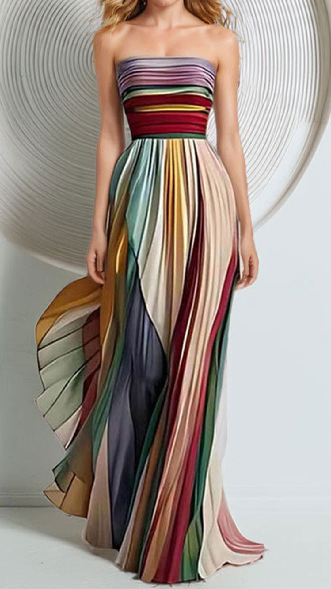 Women's Strapless Rainbow Stripe Cotton-Blend Maxi Dress - Nordfashionstorm - Women's Clothing, Fashion for You - Nordfashionstorm.com
