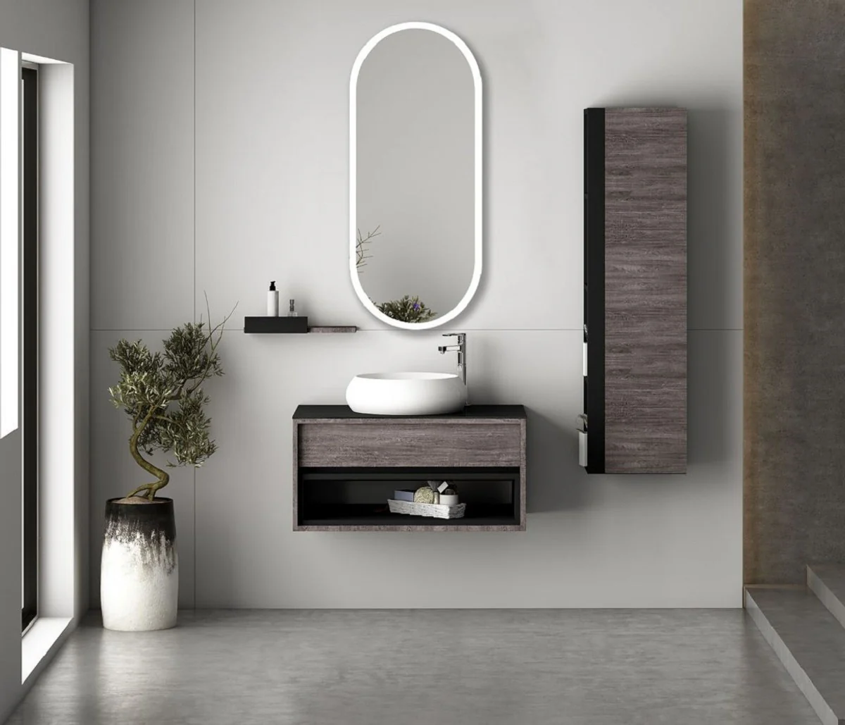 Luxury bathroom mirror 45 x 2.5 x H. 105 cm - Oval wall mirror with LED lighting - Bathroom furniture - Bathroom accessories - Luxury furniture