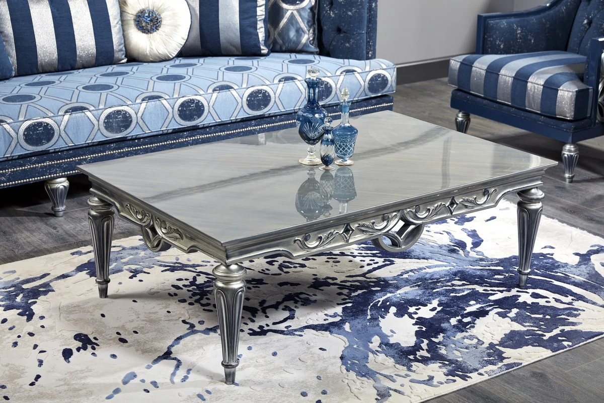 Luxury baroque coffee table silver 143 x 94 x H. 44 cm - living room table in baroque style