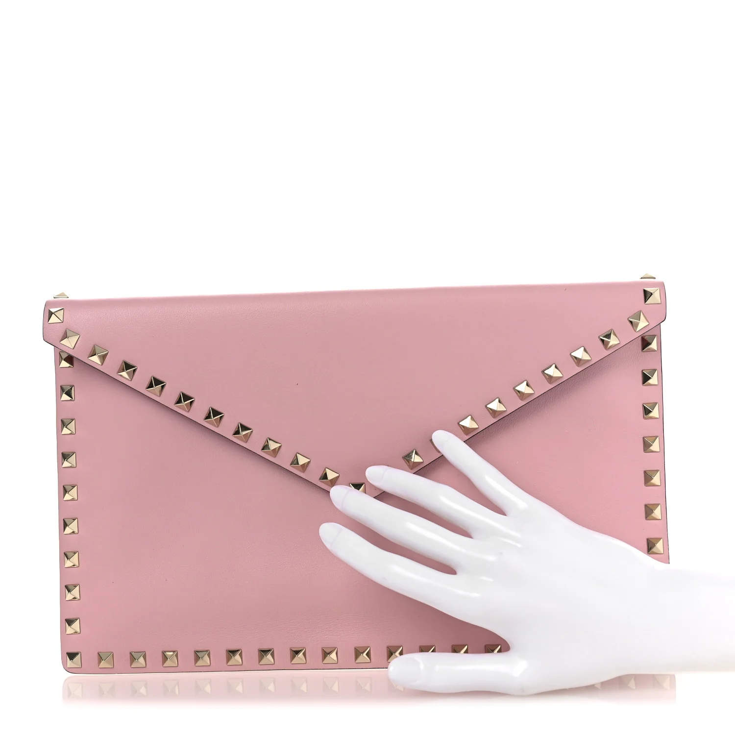 Pebbled Calfskin Large Rockstud Envelope Clutch Water Rose