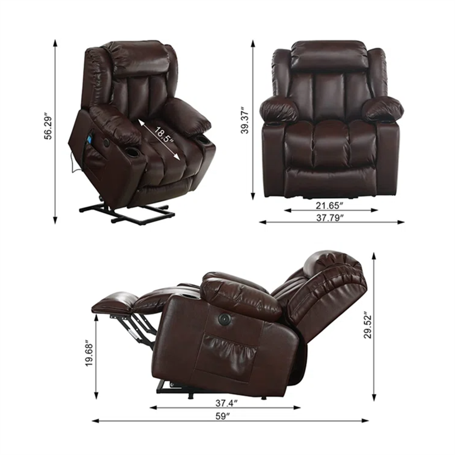 💥Clearance Sale🔥 Mcombo Electric lift Recliner sofa with massage and heating functions, 3 positions, 2 side pockets and cup holders, USB ports!