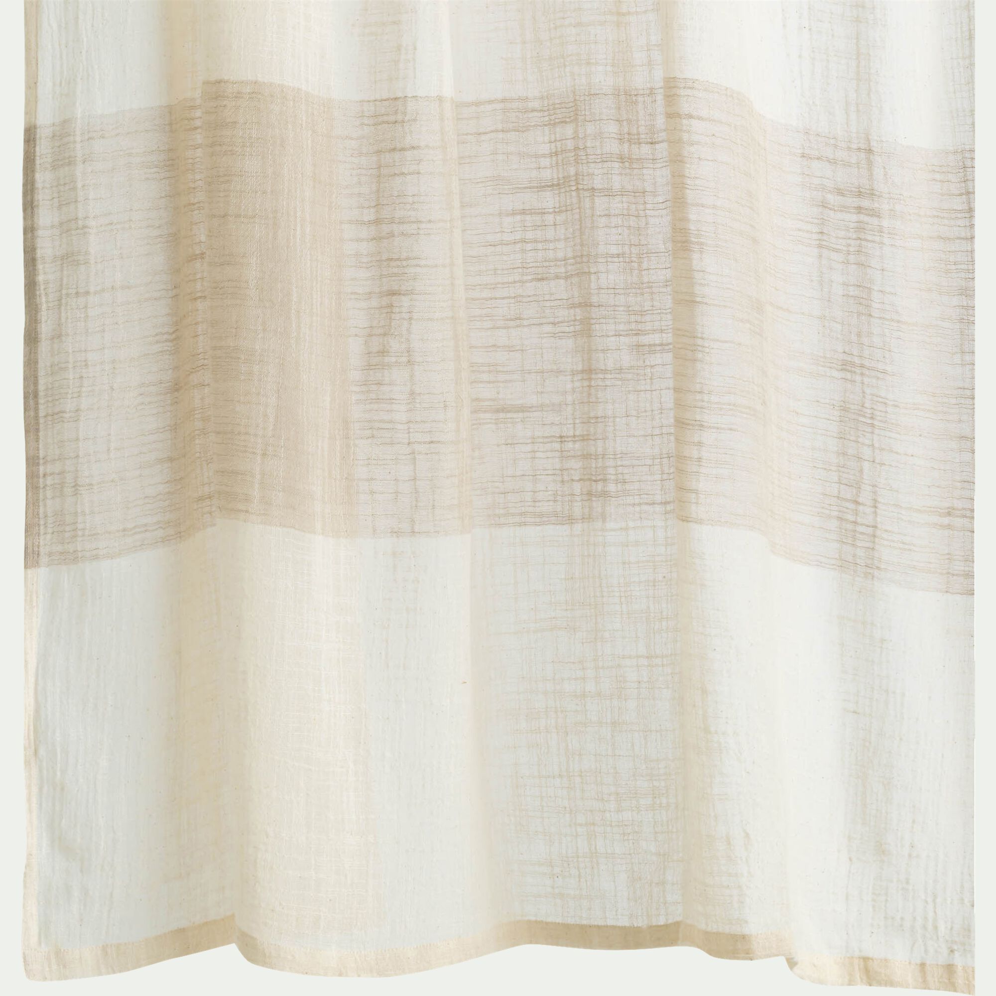 LEVEZA - Rideau à nouettes en coton à bande beige 140x250cm - blanc