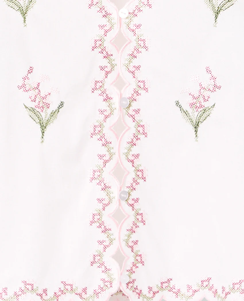Pimkie Blouse manches courtes avec fleurs points de croix