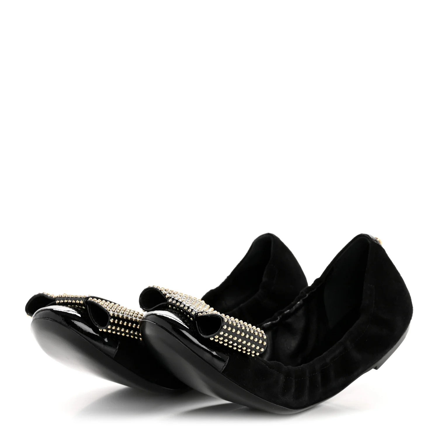 Suede Patent Studded Flirty Ballerina Bow Flats 39.5 Black - Top Club