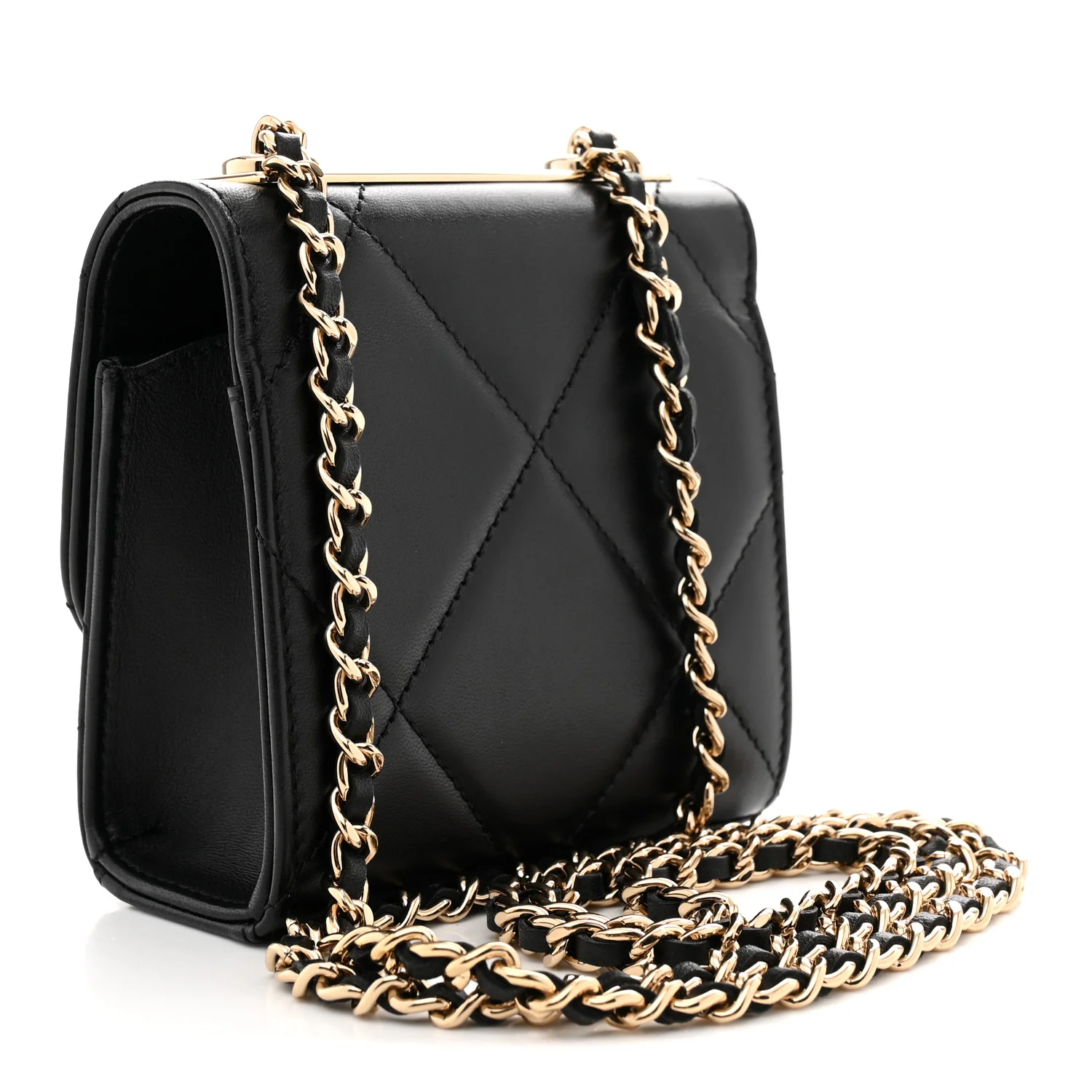 Lambskin Quilted Mini Trendy CC Chain Wallet Black
