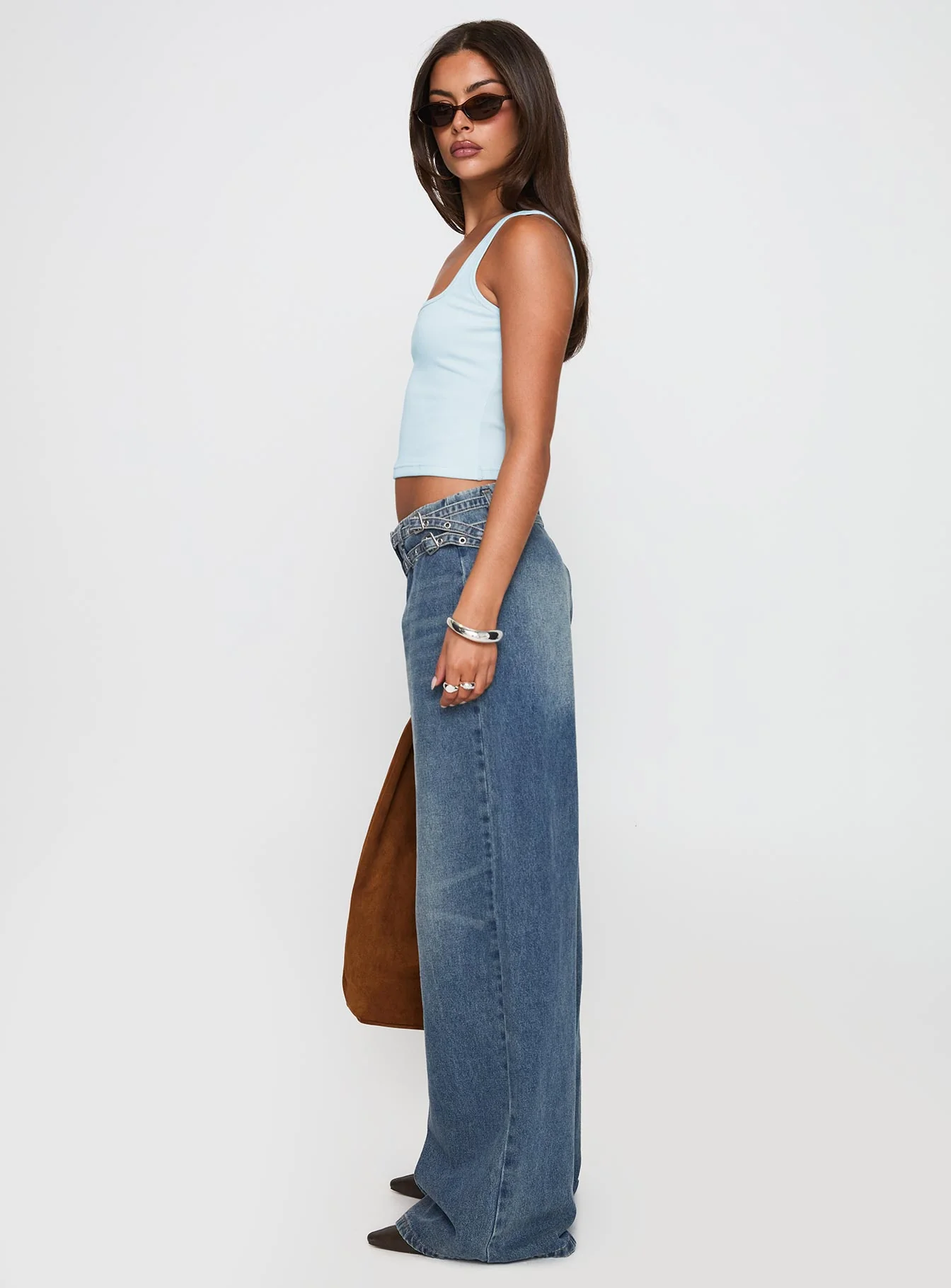 Paltrow Mid Rise Wide Leg Cargo Jeans Mid Blue Wash