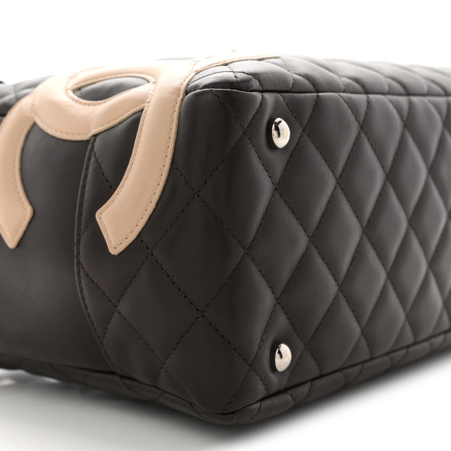 Calfskin Quilted Cambon Large Bowler Brown Beige - Top Club