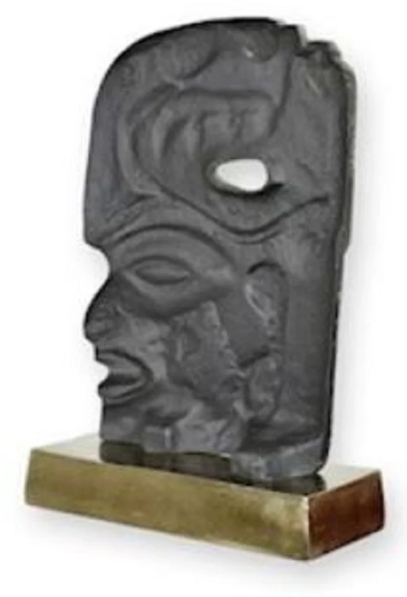 Luxury aluminum decorative sculpture Maya face antique mint green / gray / gold 24 x 10.4 x H. 35.4 cm - aluminum decorative figure - living room decoration - desk decoration