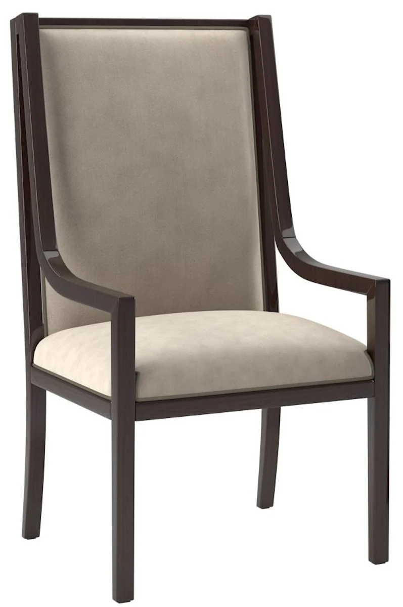 Luxury Art Deco dining room set beige / dark brown high gloss / gold - 1 dining room table & 6 dining room chairs - Art Deco dining room furniture - luxury quality
