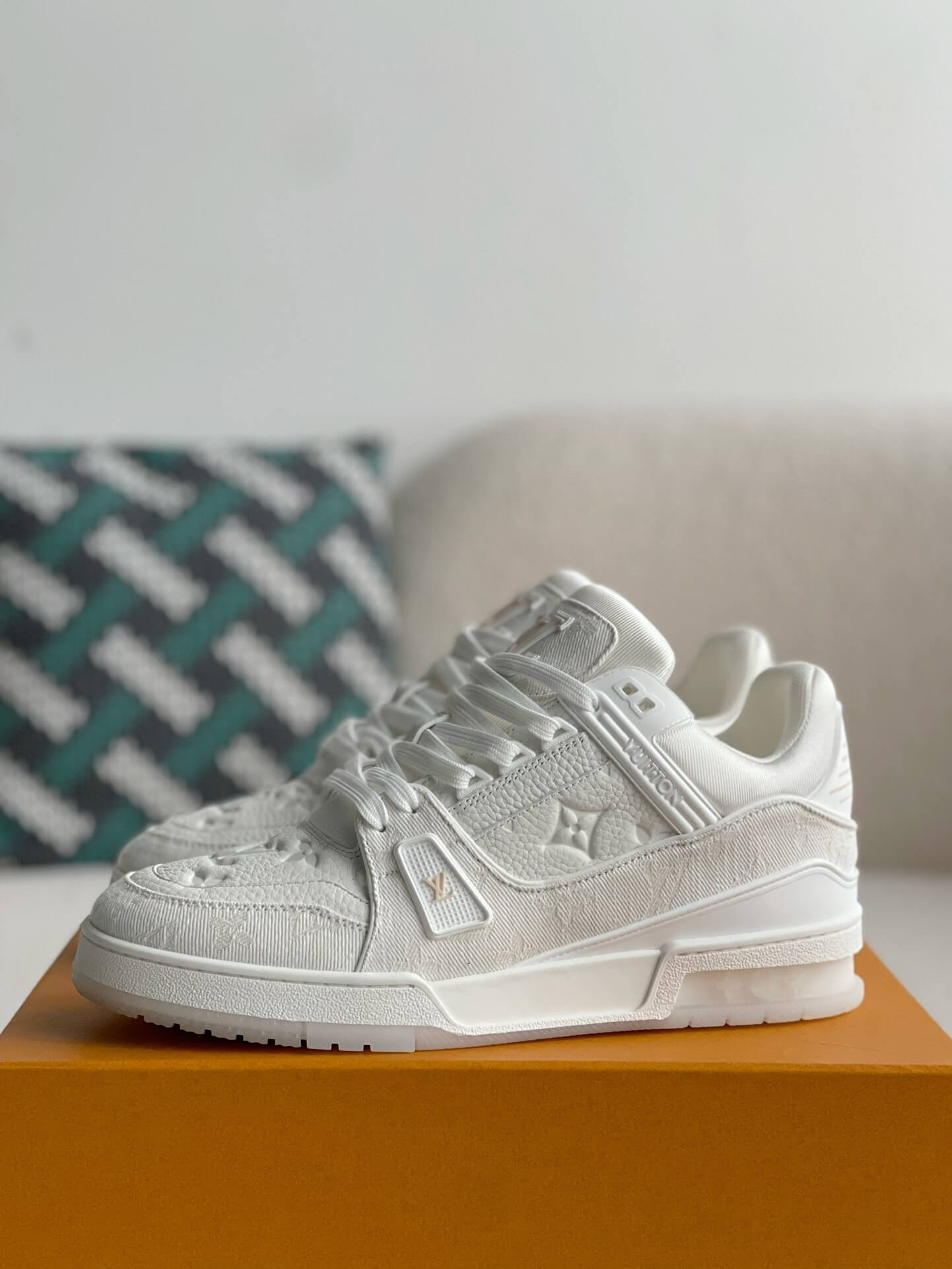 Louis Vuitton LV Trainer Monogram White Denim Sneaker - Sneaker Replica Workshop