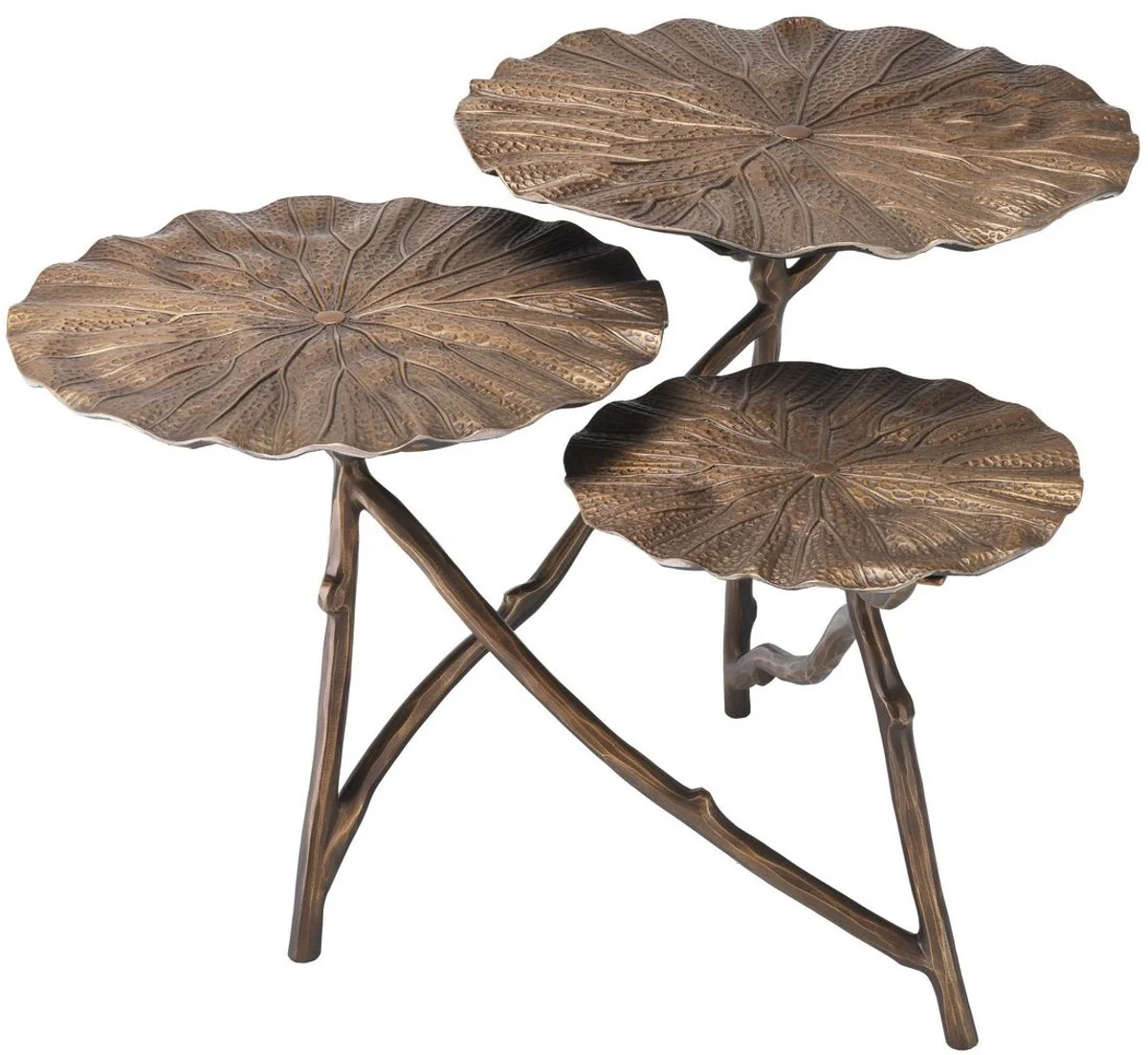 Designer side table antique brass 76 x 62 x H. 47 cm - aluminum table with 3 tabletops - luxury living room furniture