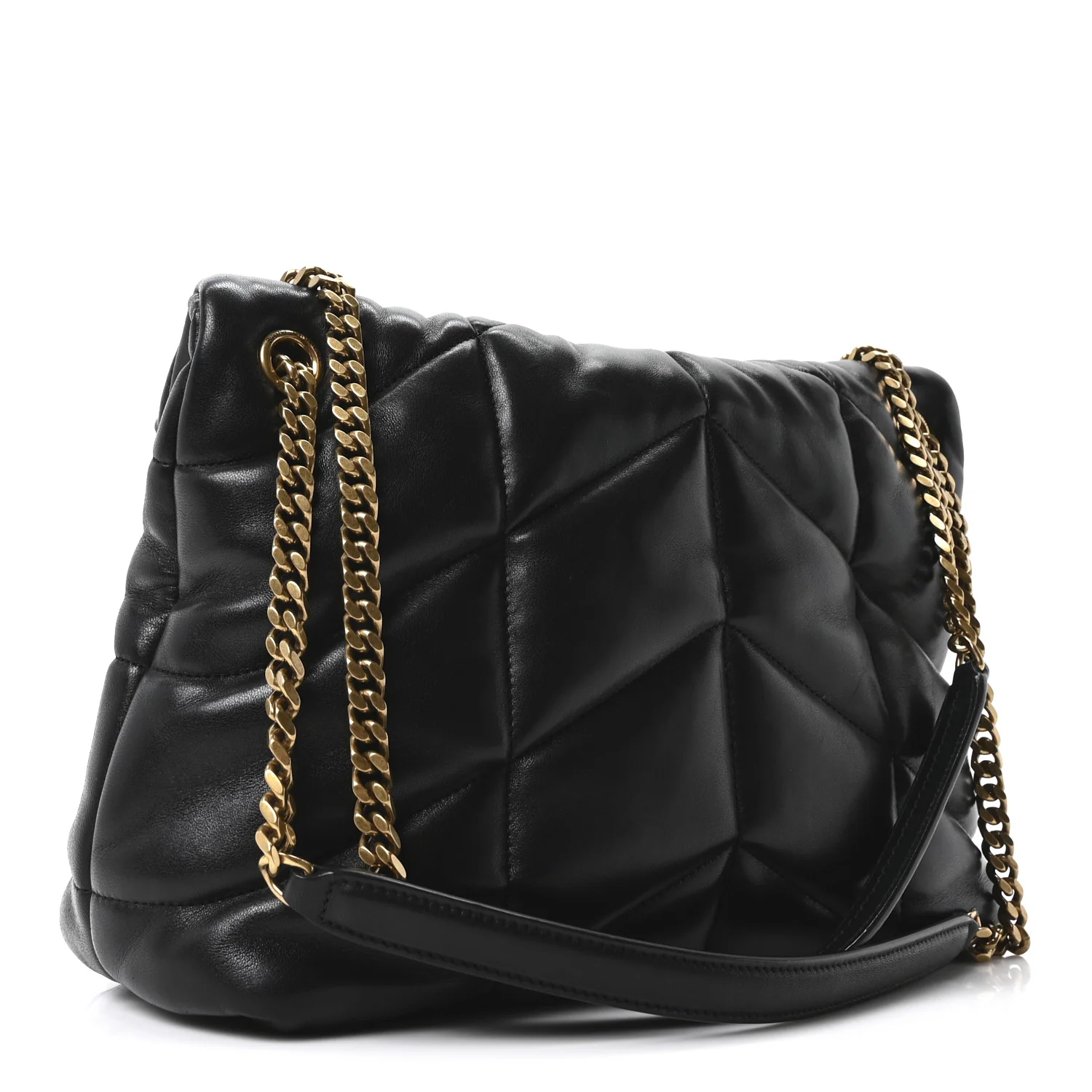 Lambskin Quilted Medium Loulou Puffer Monogram Chain Satchel Black - Top Club