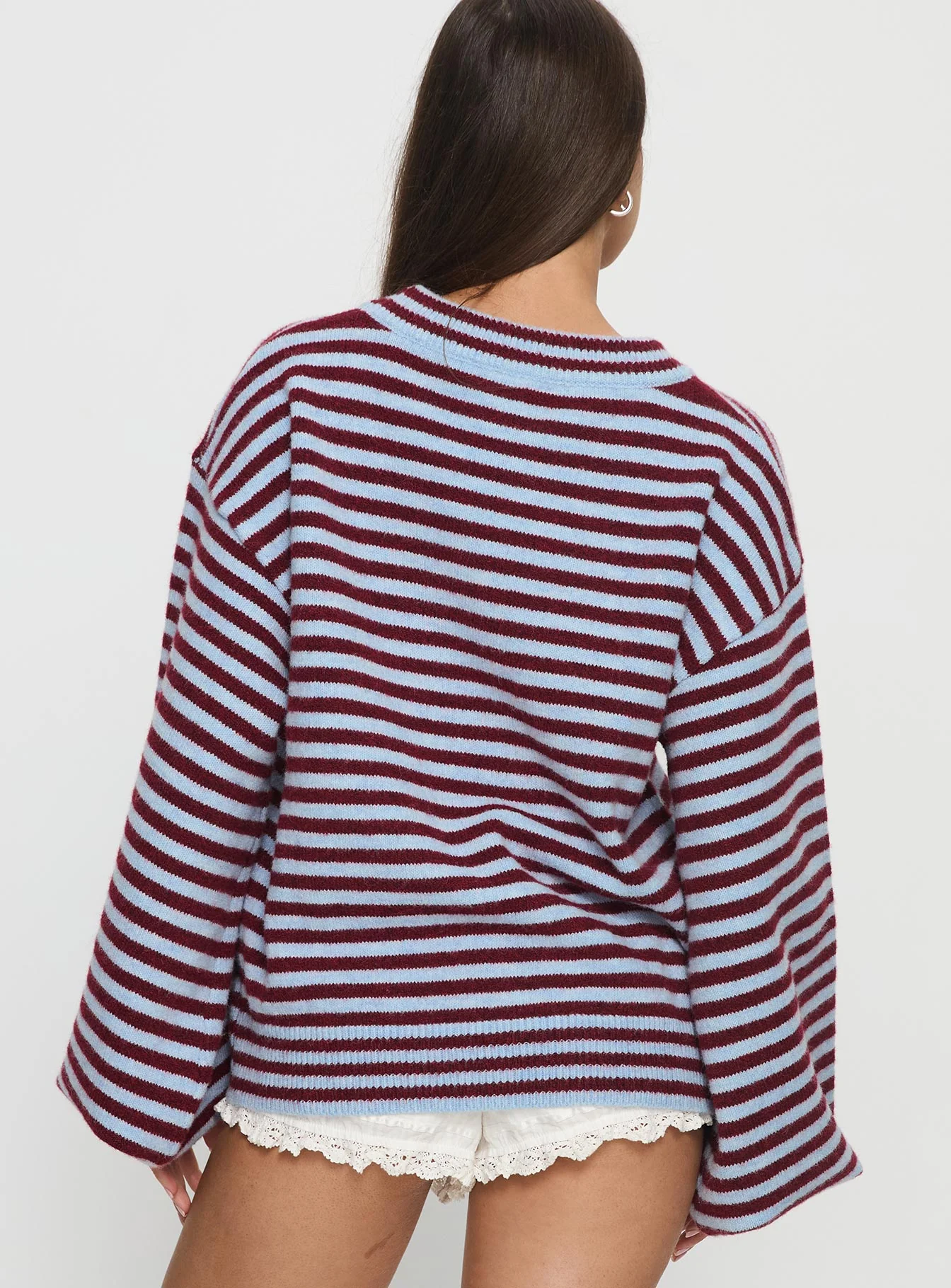 Winter Stroll Knit Sweater Blue Stripe