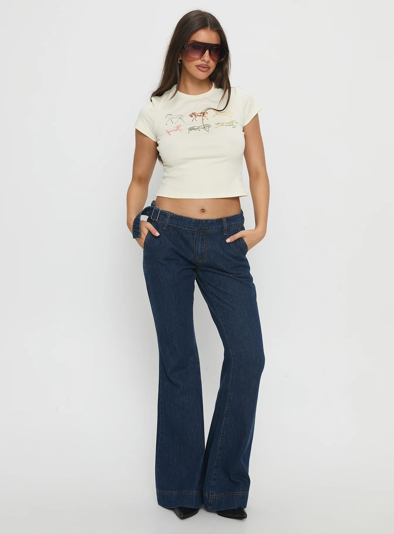 Acapulco Low Rise Flare Jeans Dark Blue Wash