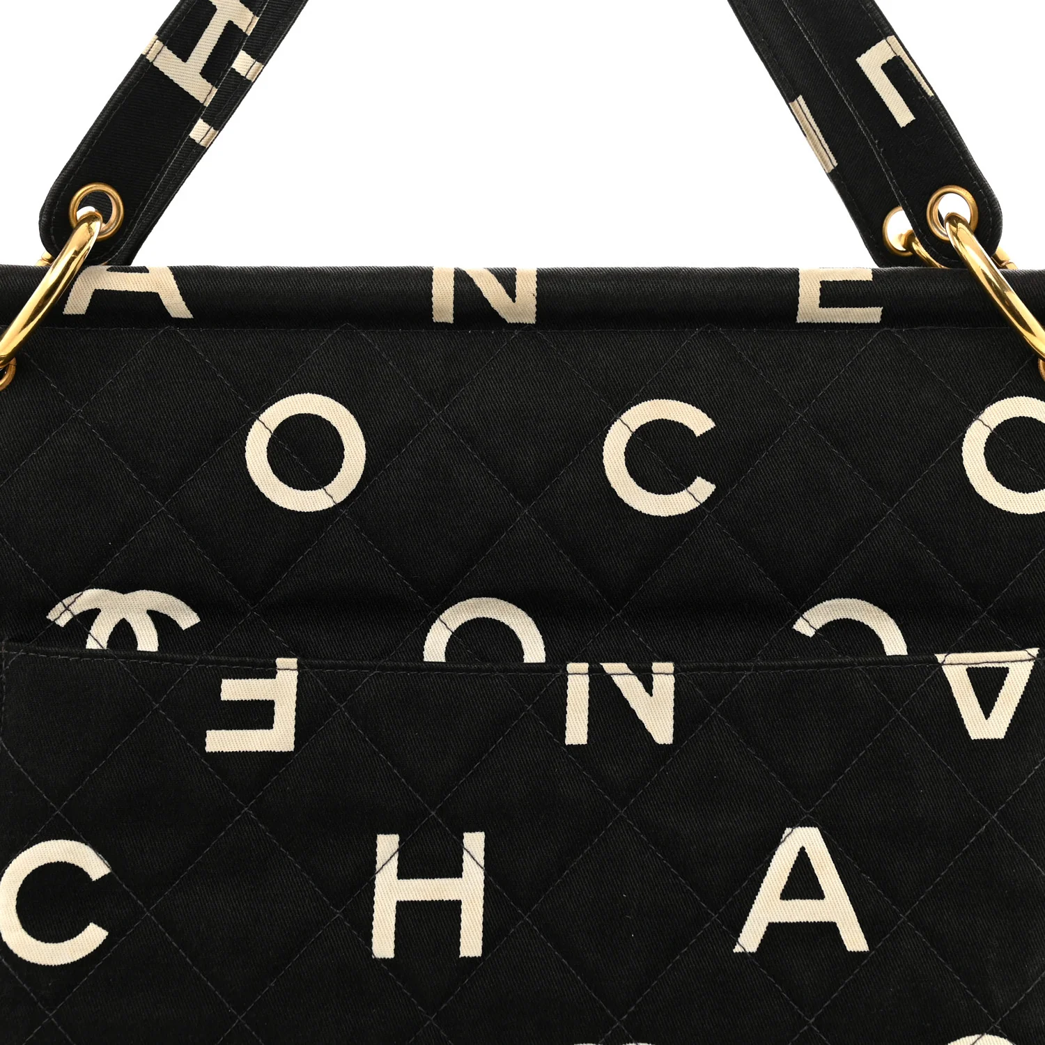 Canvas Printed Quilted Logo Tote Black White - Top Club