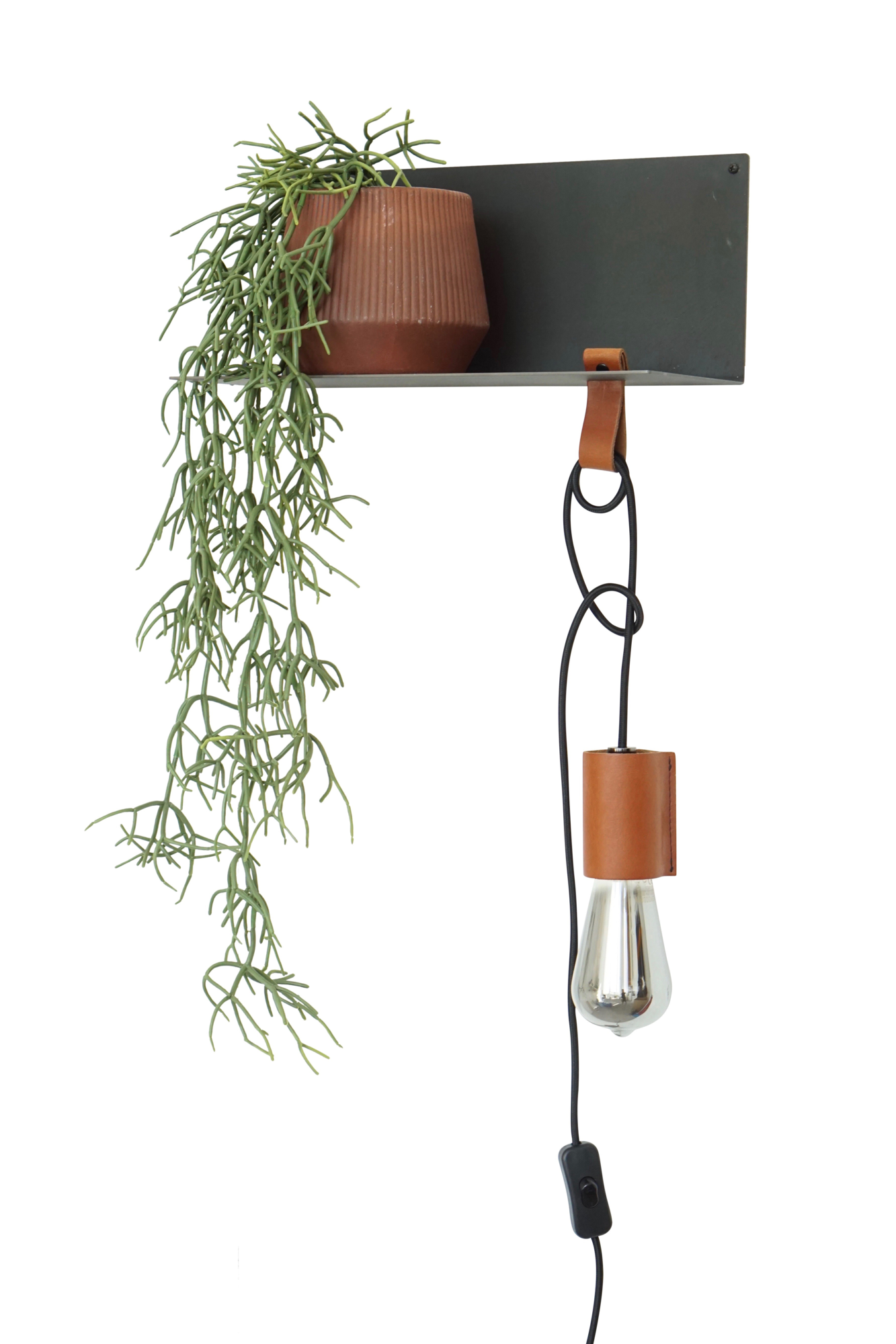 Wandlamp-plankje staal - rechts Stalen wandlamp-plankje - Cognac