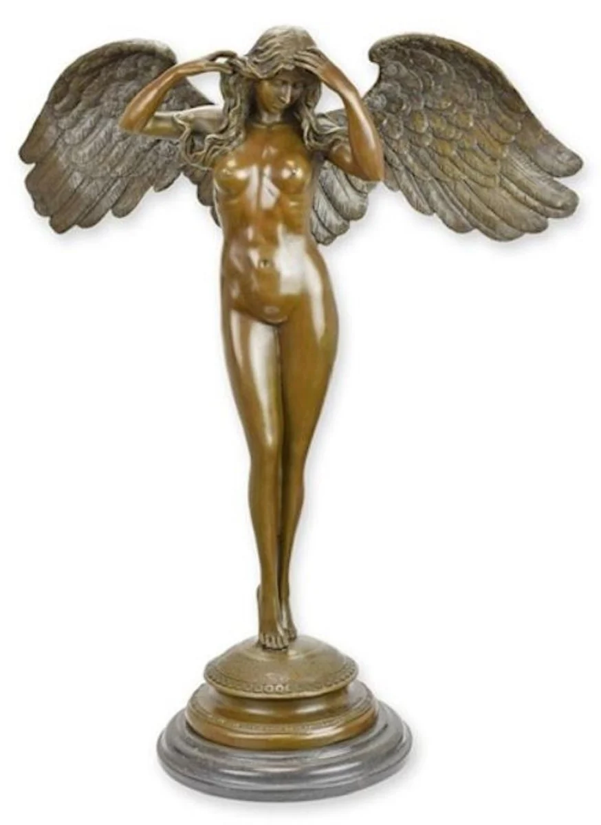 Luxury Art Nouveau decorative sculpture angel bronze / black 48.7 x 22 x H. 60.7 cm - Bronze figure with marble base - Baroque & Art Nouveau bronze sculptures