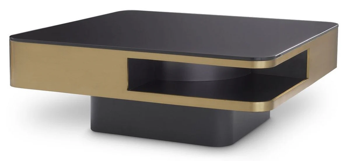 Luxury coffee table brass / black 89.5 x 89.5 x H. 33.5 cm - Living room table with glass top - Living room furniture - Luxury furniture