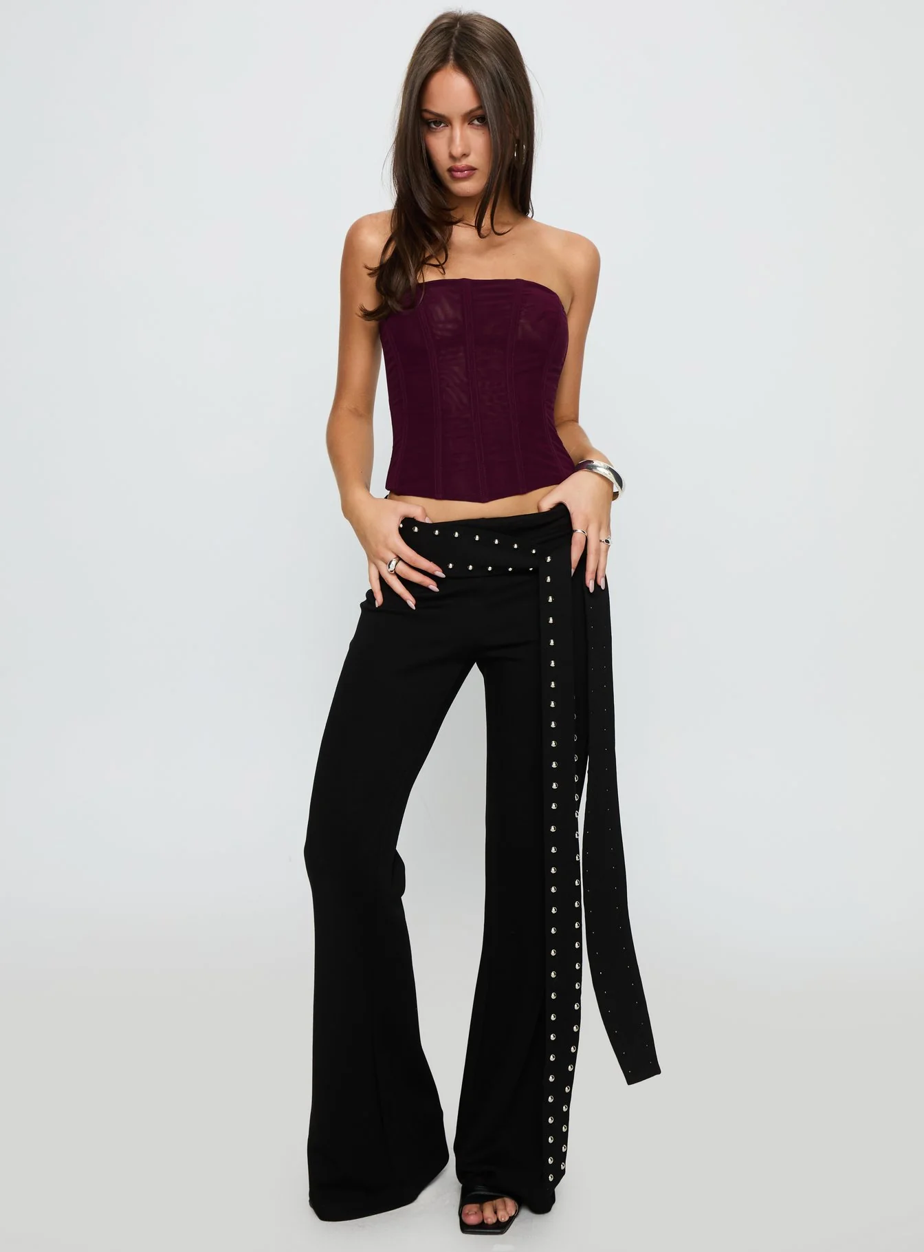 Nikolia Studded Wrap Belt Pants Black