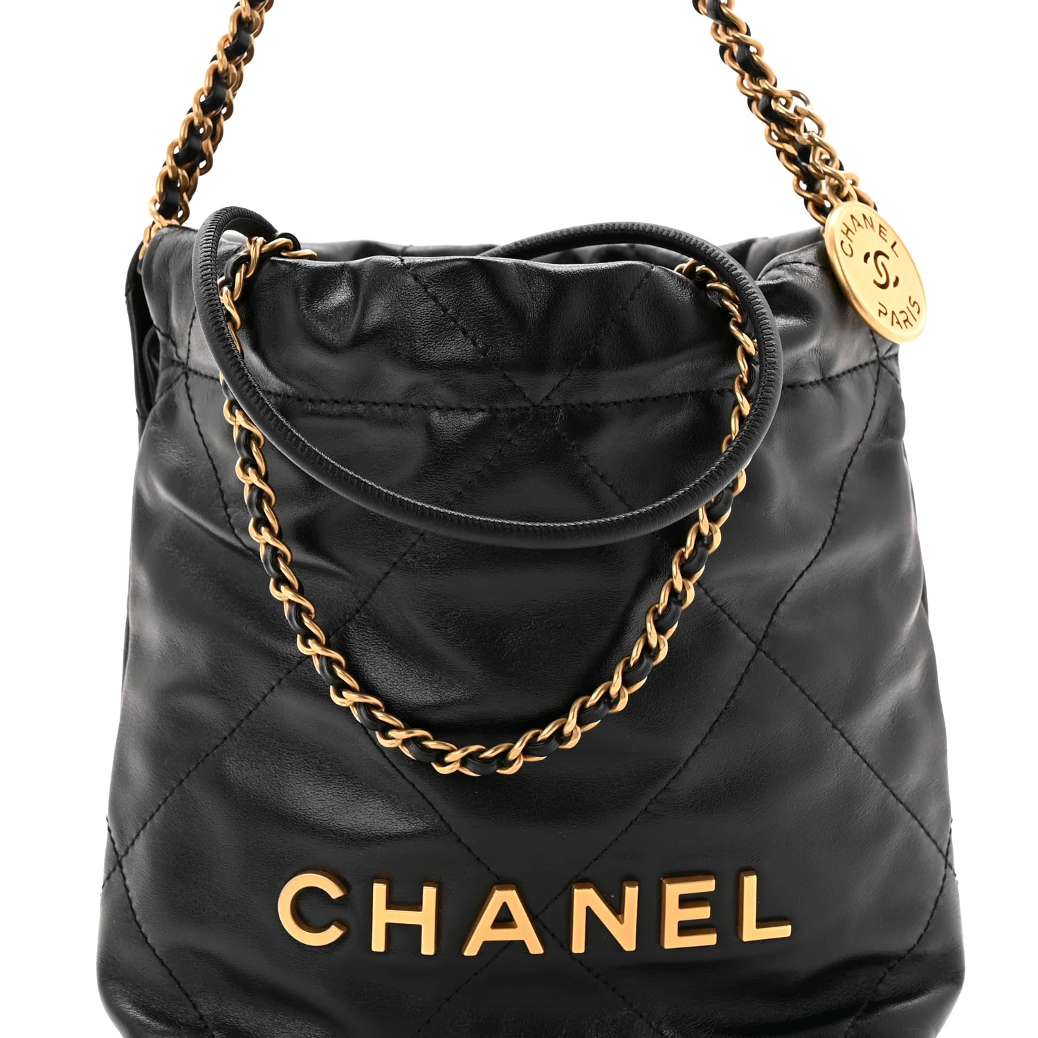 Shiny Calfskin Quilted Mini Chanel 22 Black - Top Club