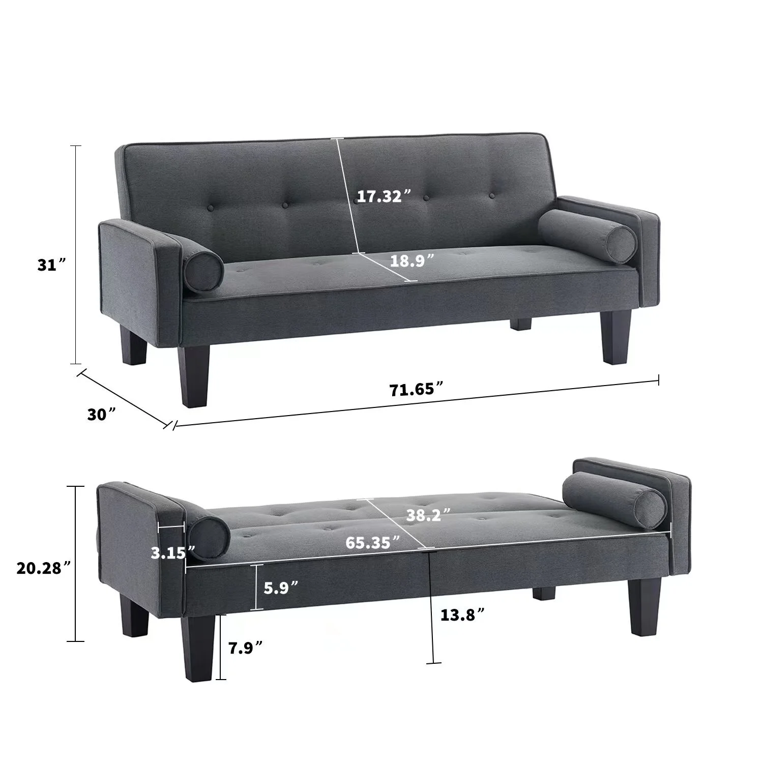 72" Convertible Loveseat Sofa Bed Sleeper Daybed, Modern Upholstered Folding Recliner, Small Futon Sofa for Living Room Apartment Office, Gray 02