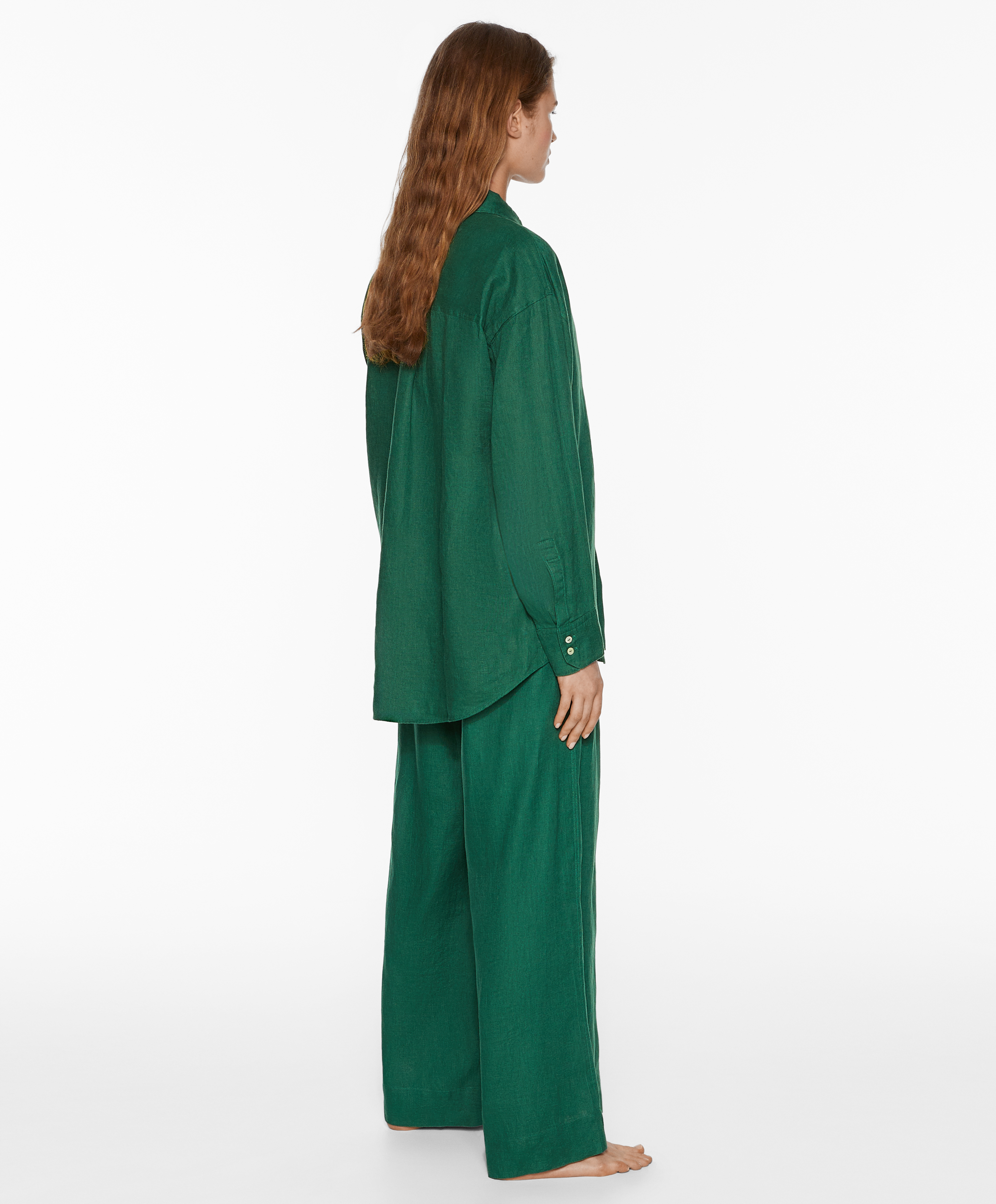 OYSHO 100% linen wide straight-leg trousers